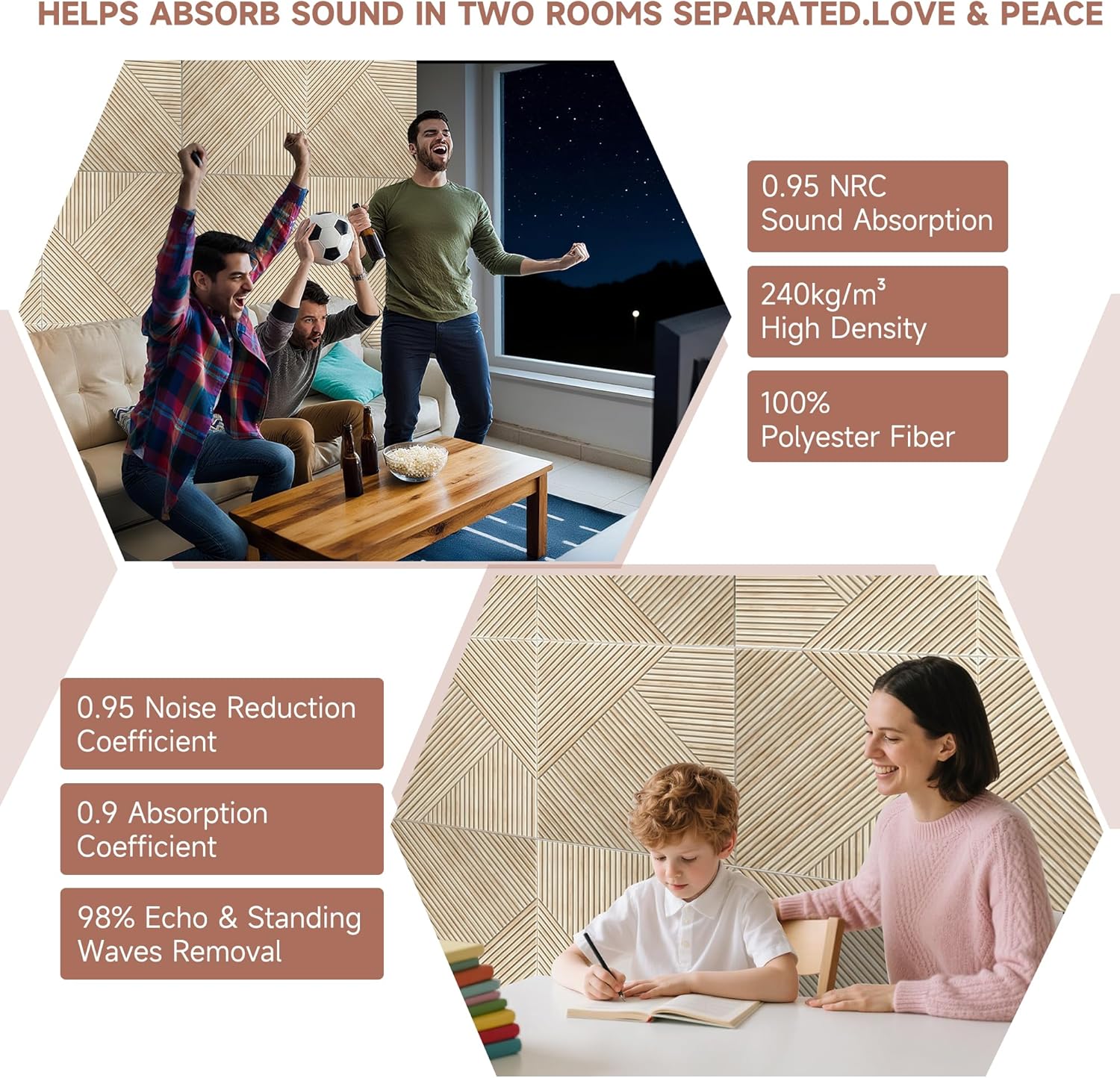 TO-TH Acoustic Panels for Wall and Ceiling - 6 Pack 24'x24'x0.4,Self-Adhesive 3D UV Printing Decorative Wall Panels with Wood Look,Rustic Oak