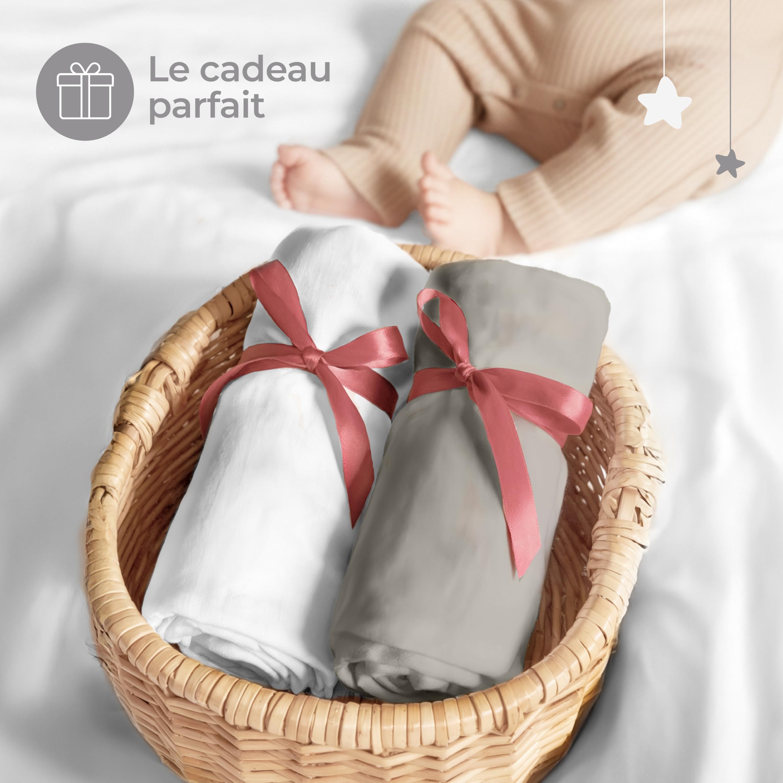 Dreamzie Lot de 2 Drap Housse 70x140 cm - Coton certifié Oeko-Tex - Draps pour lit bébé & Enfant, adaptés aux Matelas 70x140 cm - Gris/Blanc