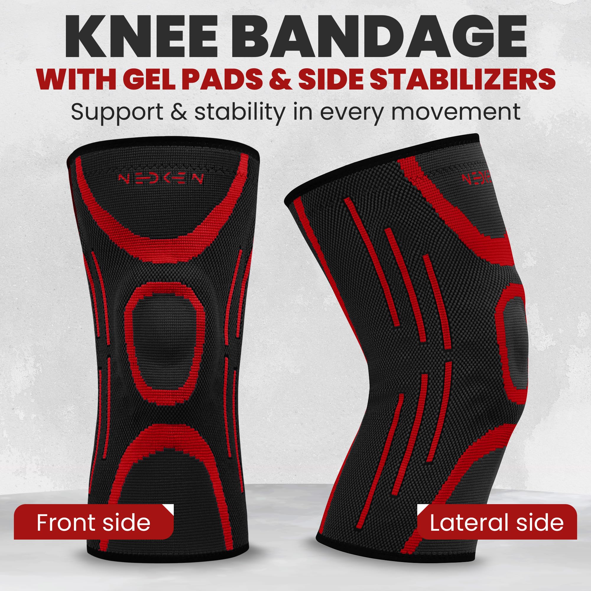 Rodillera - Rodilleras Ortopédicas para Menisco y Ligamentos, Compresión Estabilizadora y Soporte Deportivo para Rodilla, Ideal para Running, CrossFit, Baloncesto y Fútbol (Rojo, L)