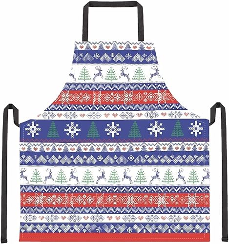 Miniatura 6 de FOR U DESIGNS Delantales de Navidad para cocina, cocina, cena de Navidad, vestido de camarera con cuello ajustable a rayas, Árbol de NavidadNotas