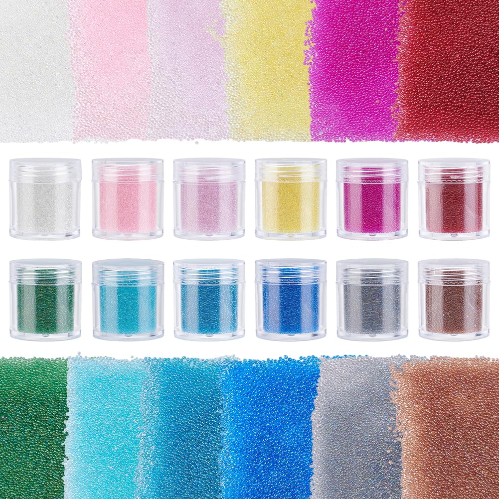 PH PandaHall 12pcs Glass Bubble Beads, 0.6-0.8mm Micro No Hole Nail Art Decoration 12 Color Mini Iridescent Water Droplets Beads Tiny Round UV Resin Bulk for DIY Resin Craft Jewellery Making, 192g