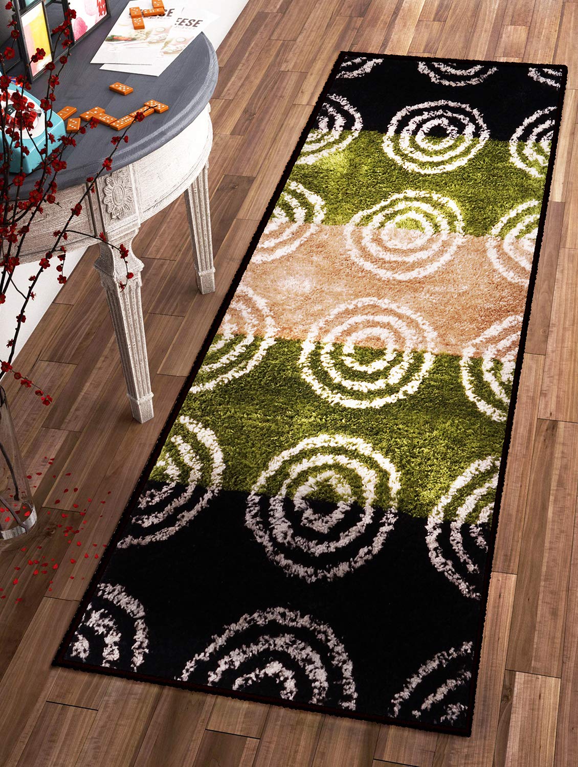 Story At Home Carpets, Black/Green, Rn1404