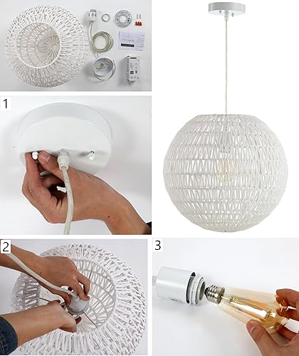 Miniatura 7 de JONATHAN Y JYL6503D Luna 15.75 pulgadas 1 luz bohemio moderno tejido de ratánhierro LED colgante estilo casa de campo costero ajustable comedor sala