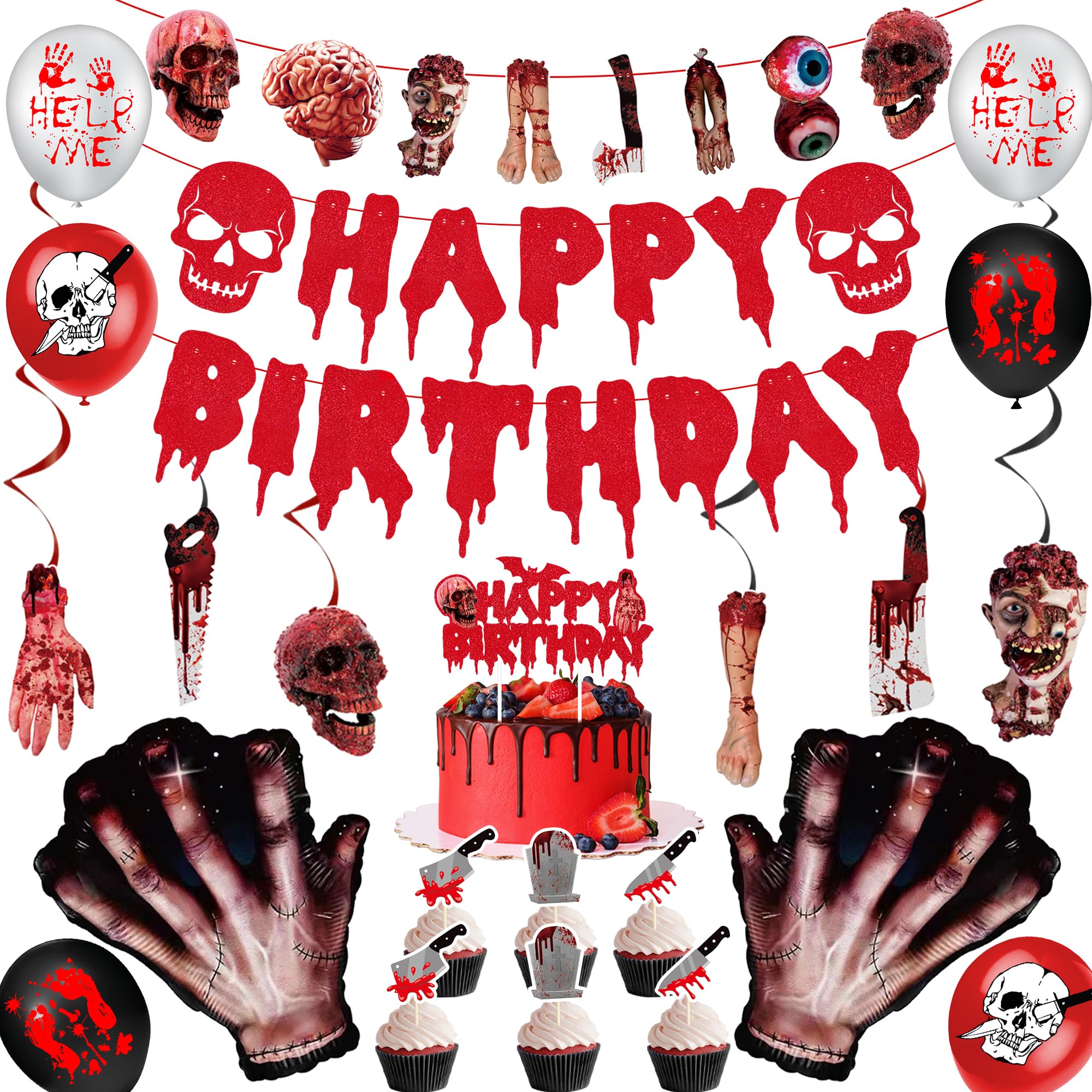 DARUNAXY Horror Zombie Halloween Birthday Party Decorations Set