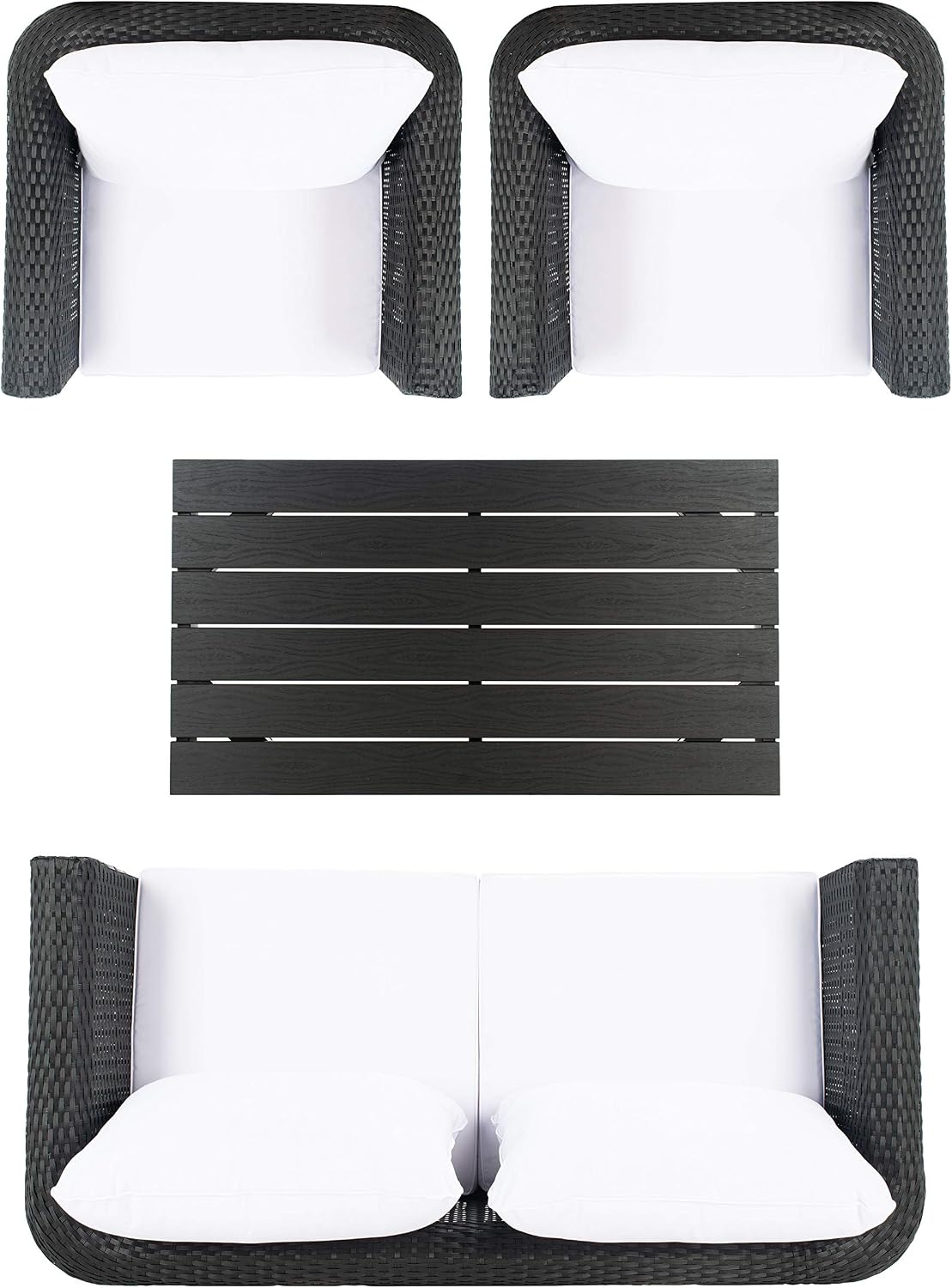 SAFAVIEH Outdoor Collection Tarien Black Wicker/Beige Cushion 4-Piece Patio Backyard Living Set