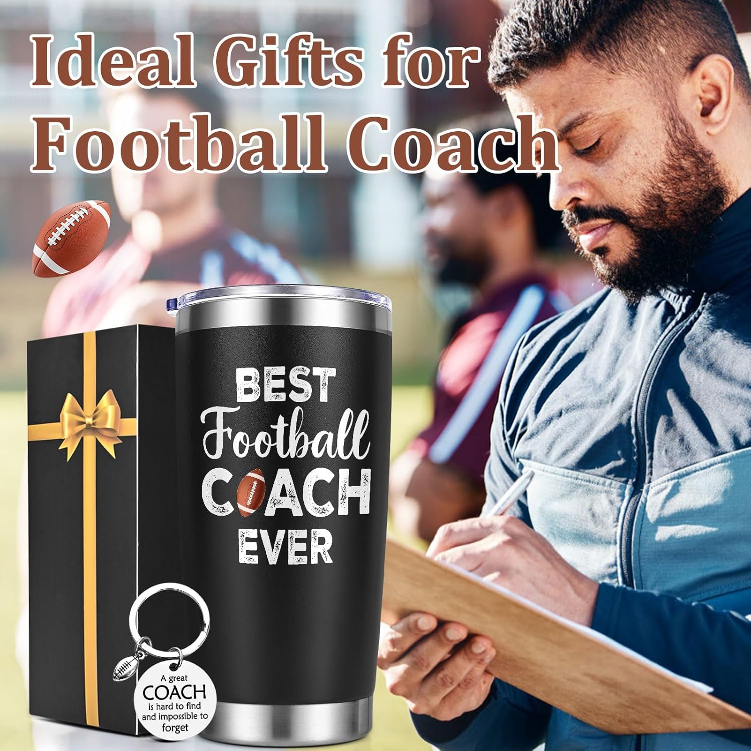 Lifecapido Football Coach Gifts, 20oz Football Coach Insulated Tumbler, Football Coach Appreciation Gifts for Men, Black - Image 3