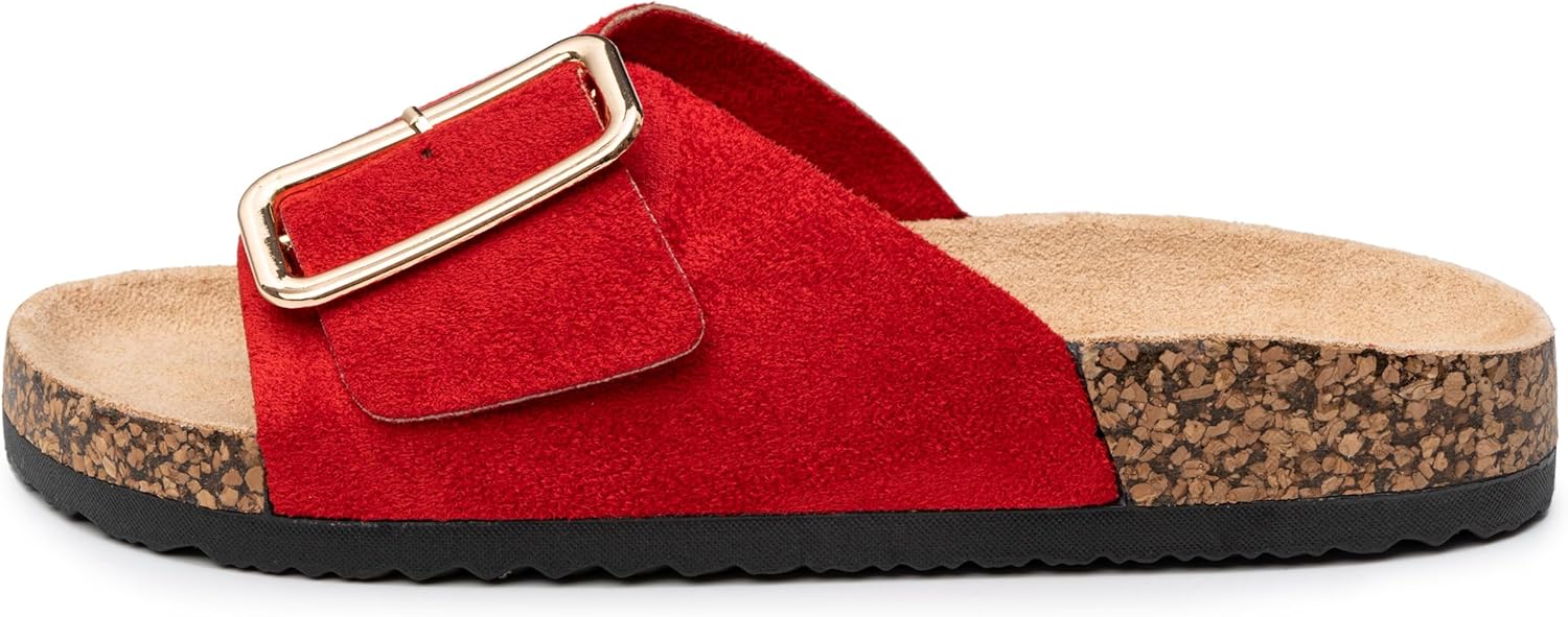 Alpine Swiss Heidi Womens Slide Sandals | Comfortable Cork Footbed with Arch Support | Adjustable Buckle | Vegan Suede | Anti-Slip Traction | Shoes for Summer & Beach - Image 3