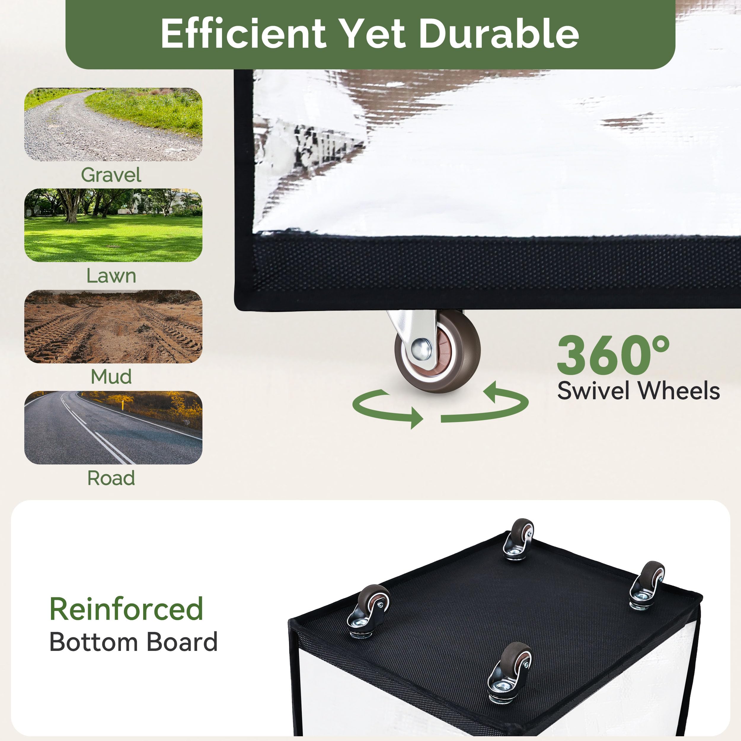 HOMESPON Carrito de Carreras Plegable con Ruedas Grande Impermeable Bolsa de Carreras Reutilizable con 5 asas Robustas