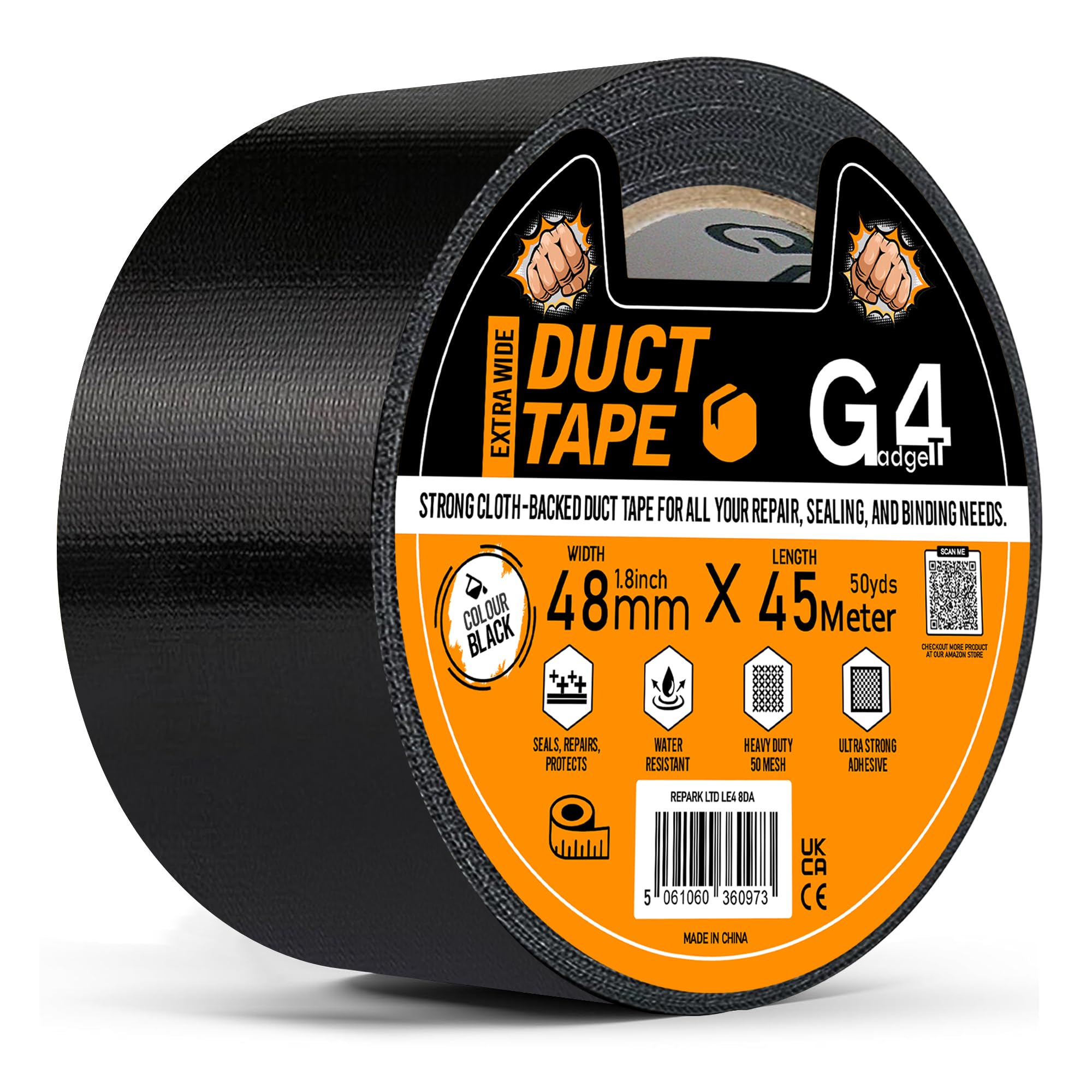 G4GADGET Black Duct Tape 48mm x 45m – Heavy Duty Gaffer Tape, Weather Resistant Strong Adhesive for Indoor & Outdoor Repairs, Packing, Sealing, Bundling & DIY
