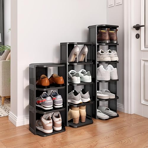 Miniatura 2 de Zapateros para armario, 5 niveles apilables para puerta delantera, entrada, soporte de plástico para zapatos, estrecho y alto, organizador de