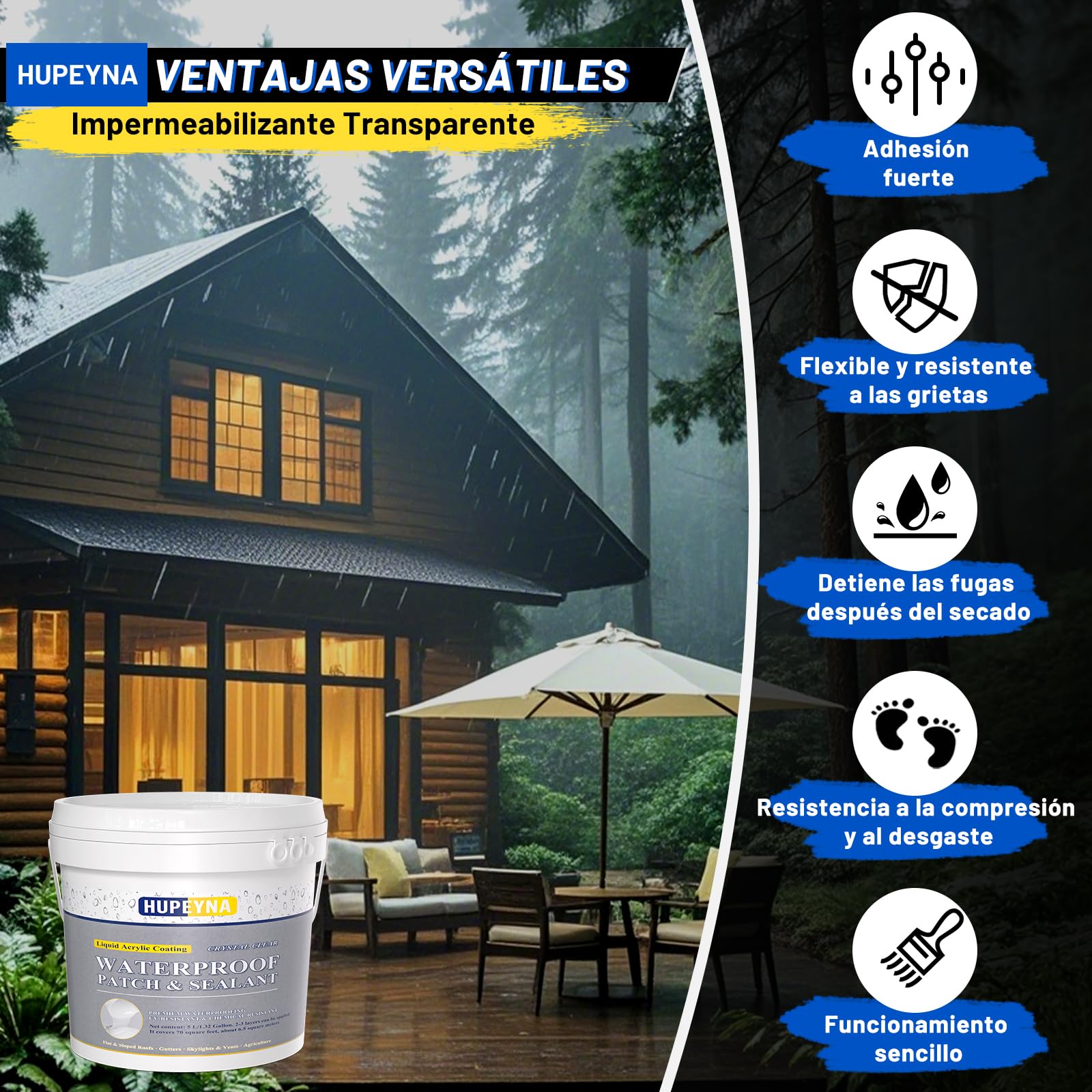 Hupeyna Impermeabilizante Transparente, Hidrofugante Invisible 5KG | Anti-Leakage Revestimiento Impermeable Base Agua para Interiores y Exteriores, Protección Total Hormigón Tejados Cocinas Baño