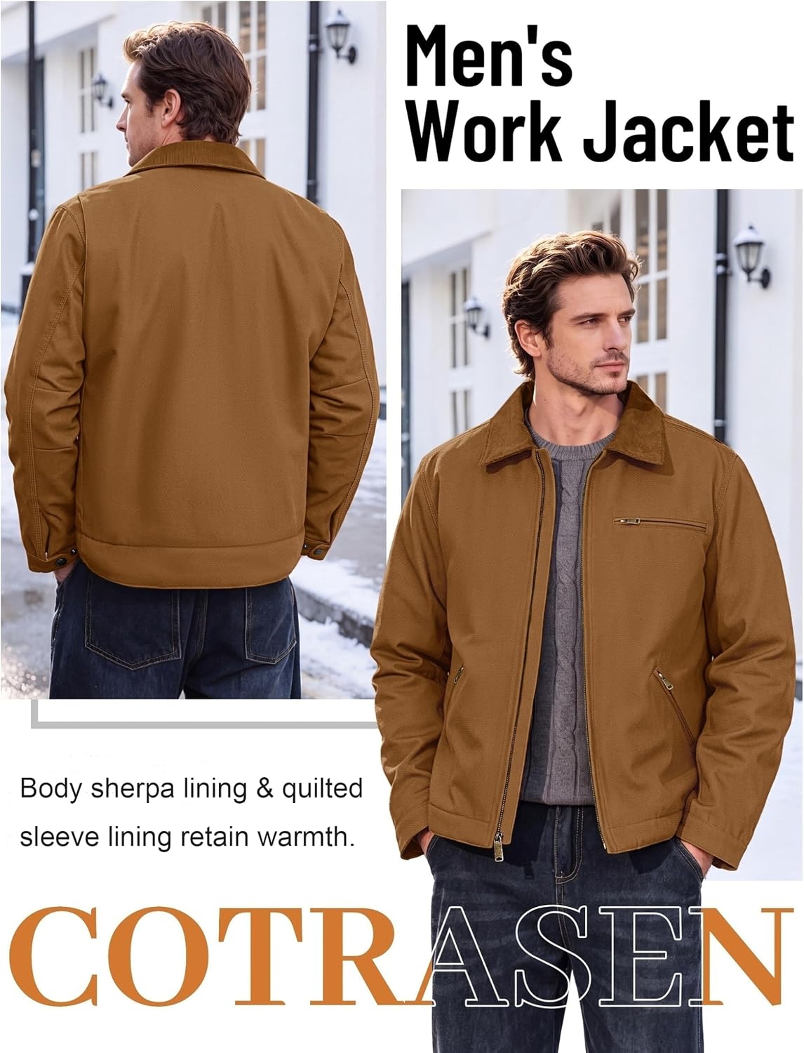 Cotrasen Men's Heavy Winter Work Jacket Sherpa Lined Duck Canvas Jackets