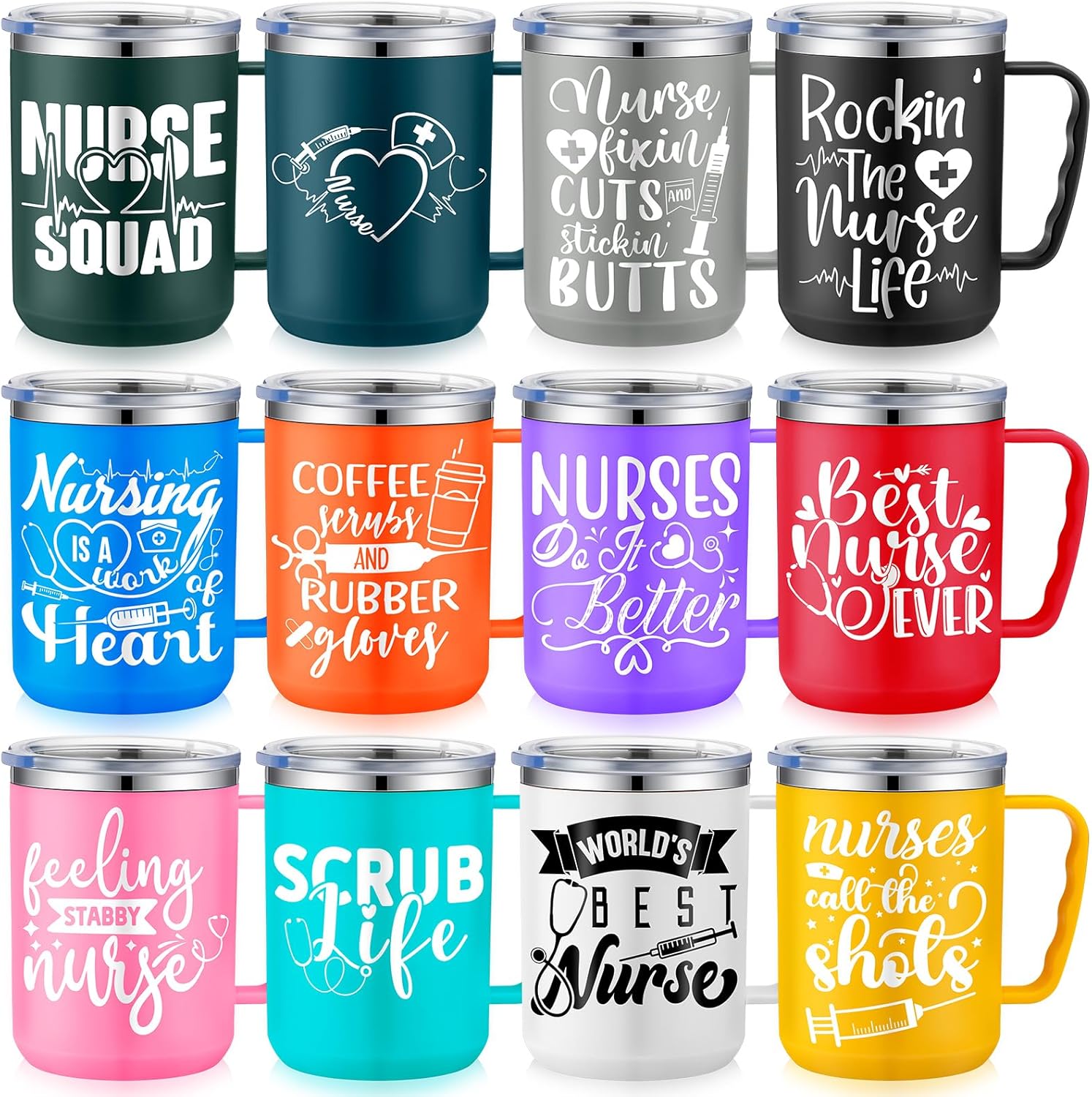 2026 Nurse Gifts Bulk Nursing Travel Coffee Mug 17 oz Nurse Appreciation Cups Stainless Steel Insulated Tumbler with Handle for Graduation Friends Coworker(Fashionable)