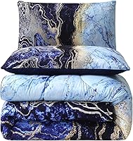 Vista 4 de AO AOAOWAY - Juego de edredón de mármol azul tamaño queen, 3 piezas (1 edredón + 2 fundas de almohada), diseño de acuarela de lava volcánica