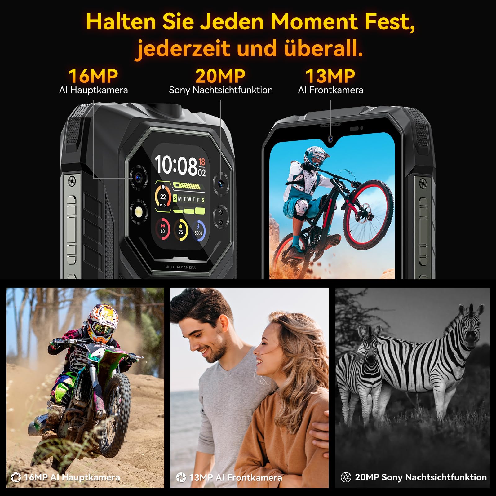 Blackview Rock 1 Android 16 Outdoor Handy für Baustelle &Camping, 15000mAh Dual-Screen Smartphone Ohne Vertrag, 20MP Nachtsicht,IP69K Wasserdicht, 24GB+256GB,Gemini AI/NFC/3 Jahre Garantie