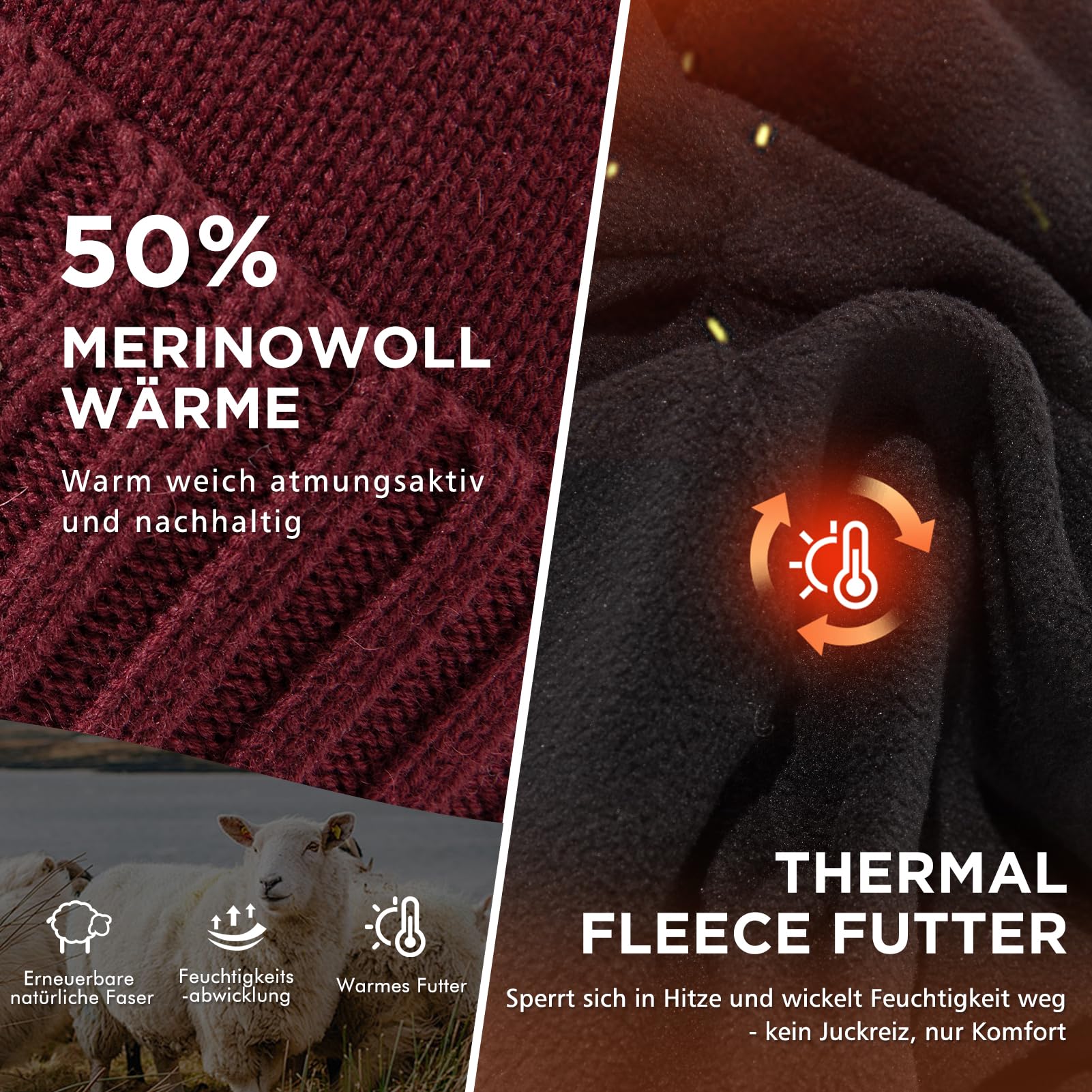 TOP-EX DryKnit Uomo Berretto lavorato a maglia con ombrello, impermeabile, foderato in pile, caldo per inverno misto lana