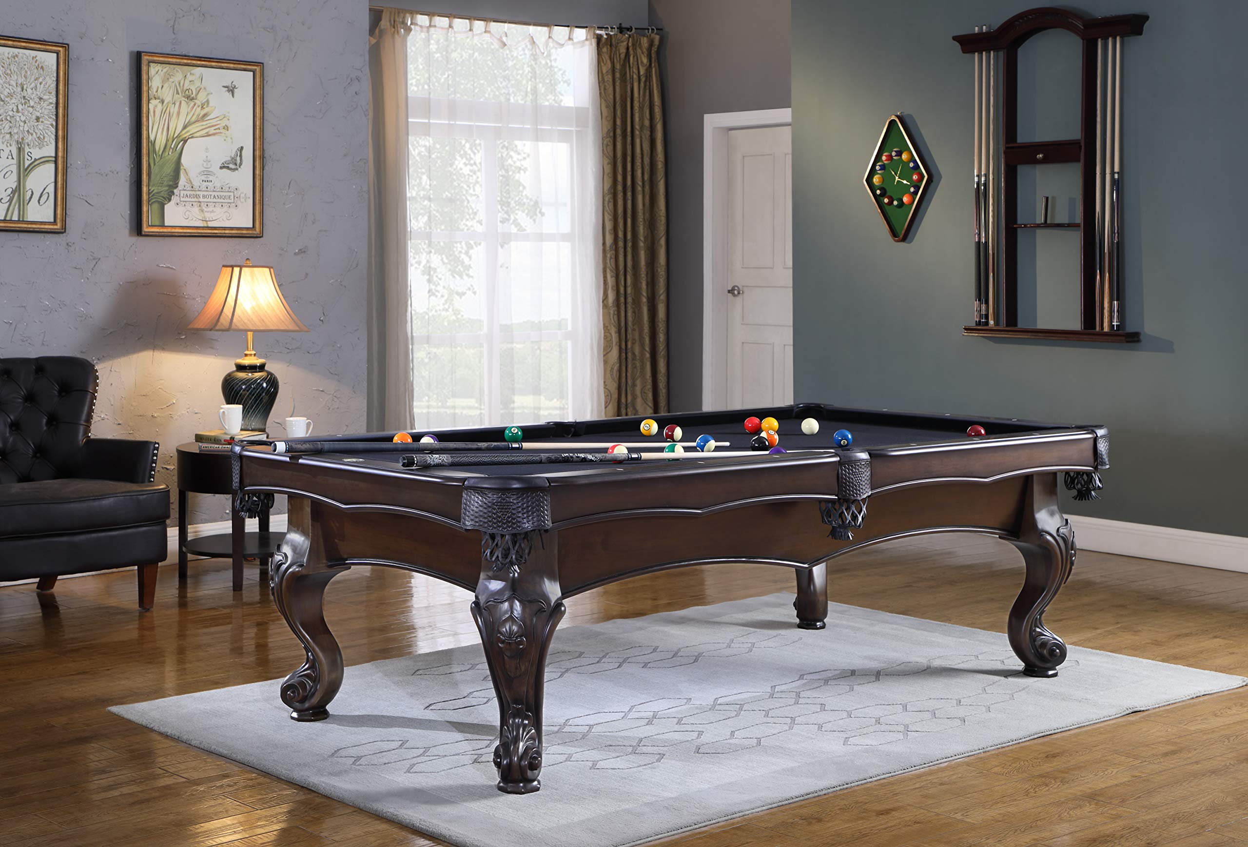 PlaycraftWheaton 8' Slate Pool Table - Billiard Table with Hardwood & 3pc Slate System - Perfect for Game Room, Office or Dens - 25 Cloth Colors
