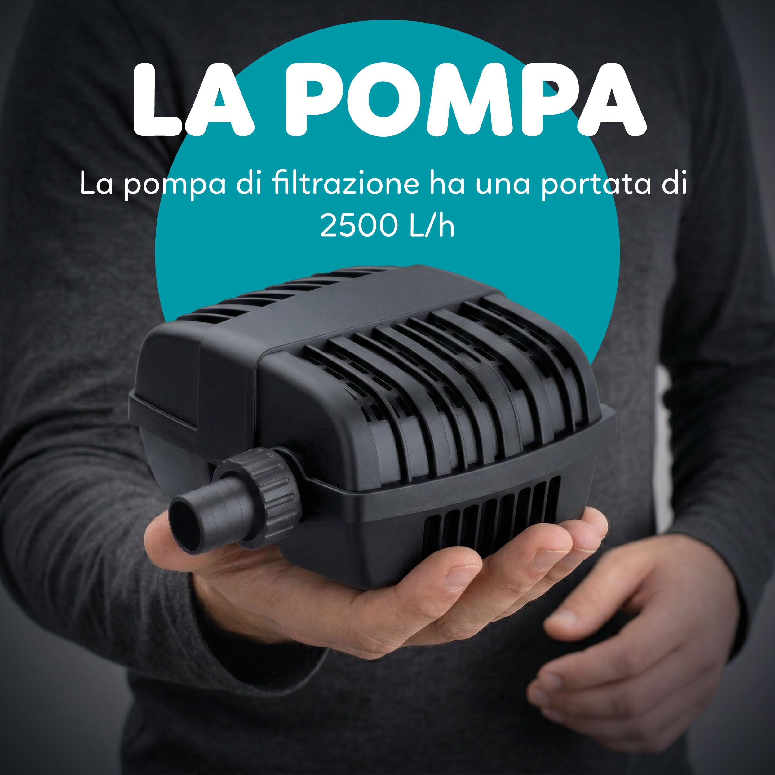 AQPOND Mirage Filtro Biologico Laghetto con Sterilizzatore UV Integrato Pompa 2500 L/h Spugne Filtranti Sistema Filtrazione Completo Laghetti 7000 Litri