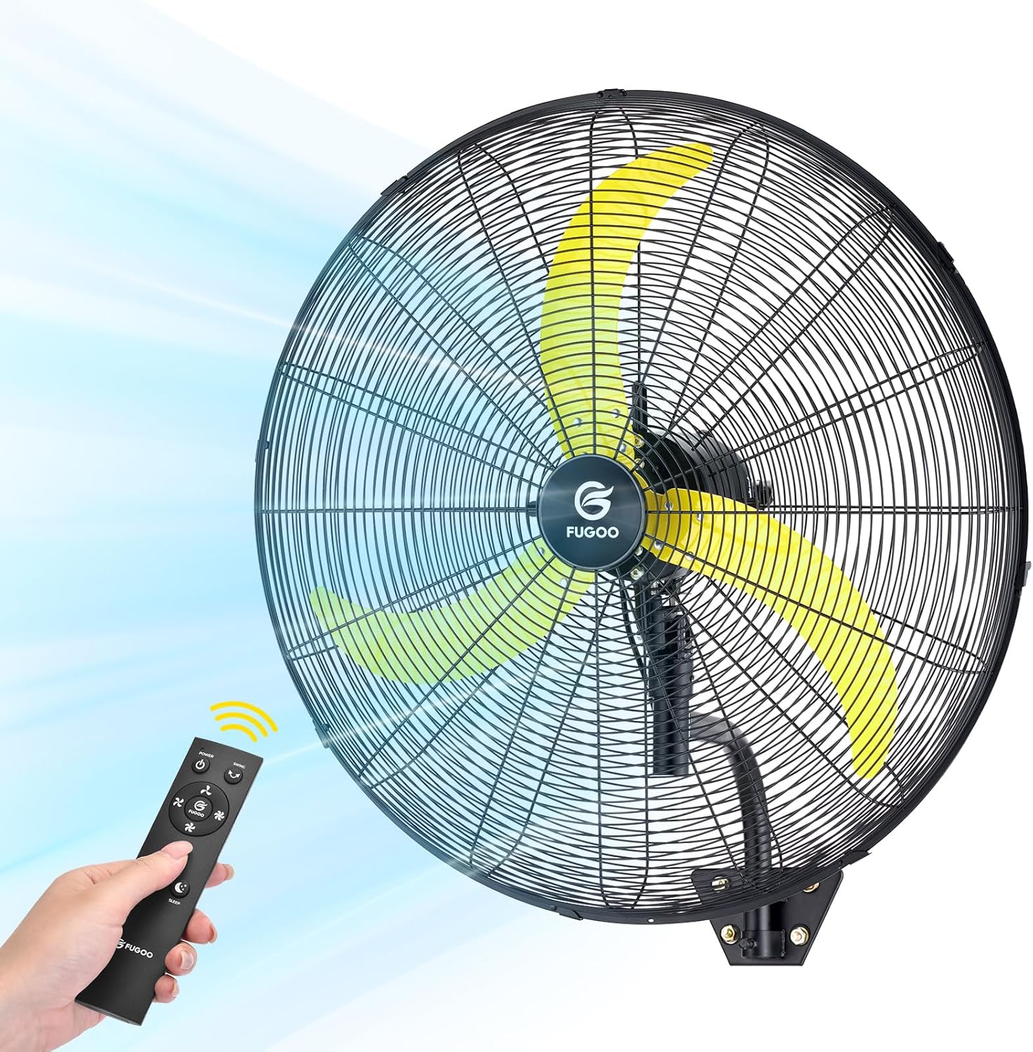 FUGOO 30" Brushless DC Industrial Oscillating Wall Mount Fan, Whisper-Quiet 8800 CFM, 40% to 80% Energy Savings,Remote Control for Factory Garage Warehouse Barn Gym