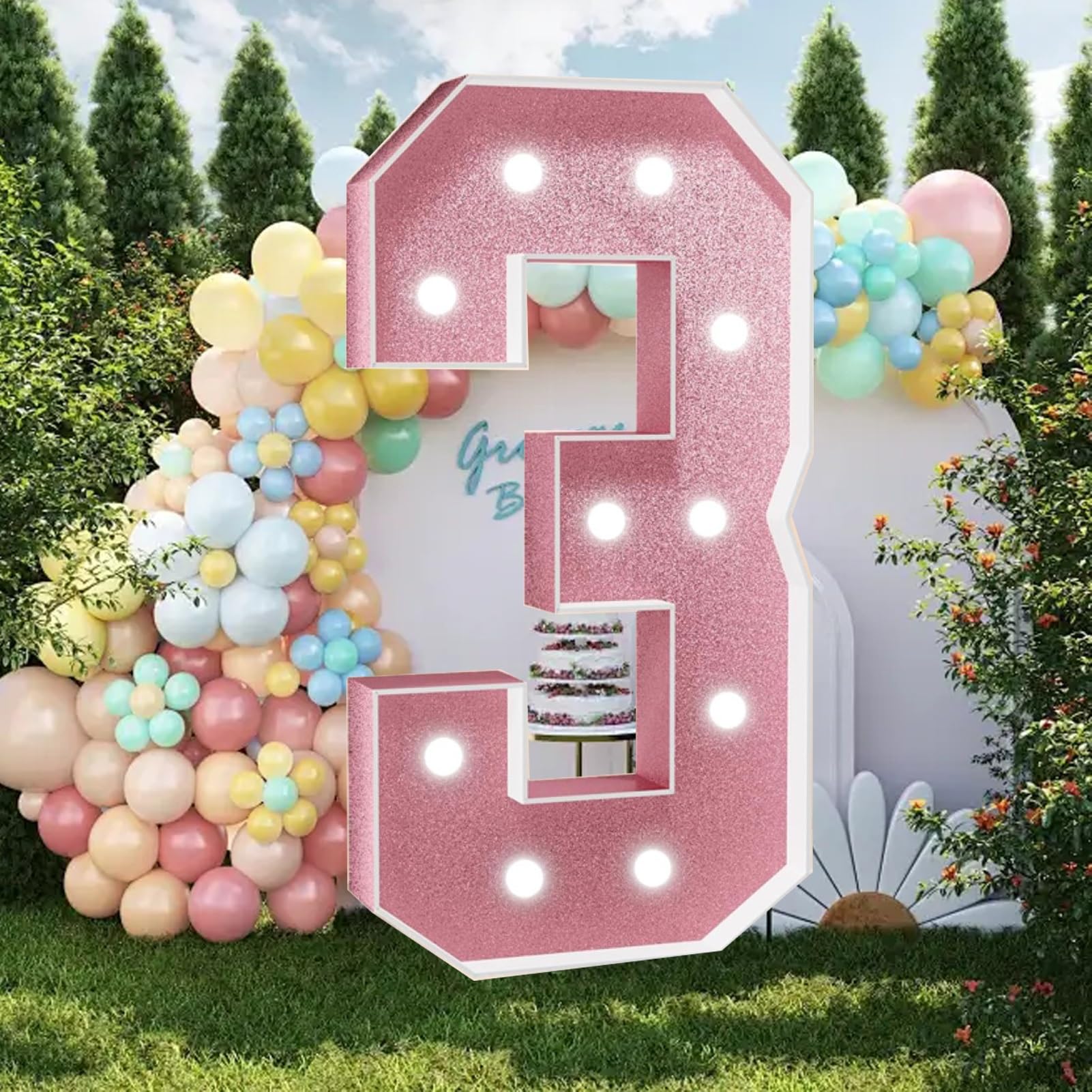 CHSUFBTY Pink 3FT Marquee Light Up Letters, Large Marquee Letters For Party Decoration, Mosaic Letters For Birthday, Light Up Large Block Letters For Baby Shower Wedding Decor(3,70cm/28in)