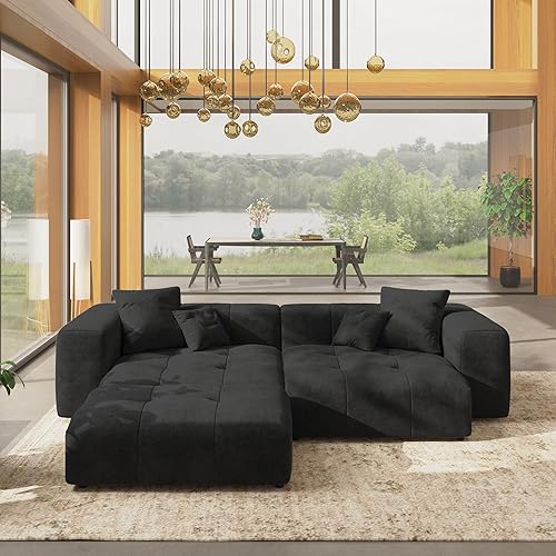 Miniatura 30 de WJShome Sofás seccionales de 144 pulgadas para sala de estar, sofá modular en forma de L, 3 plazas con otomana, asiento profundo de lino con sofás