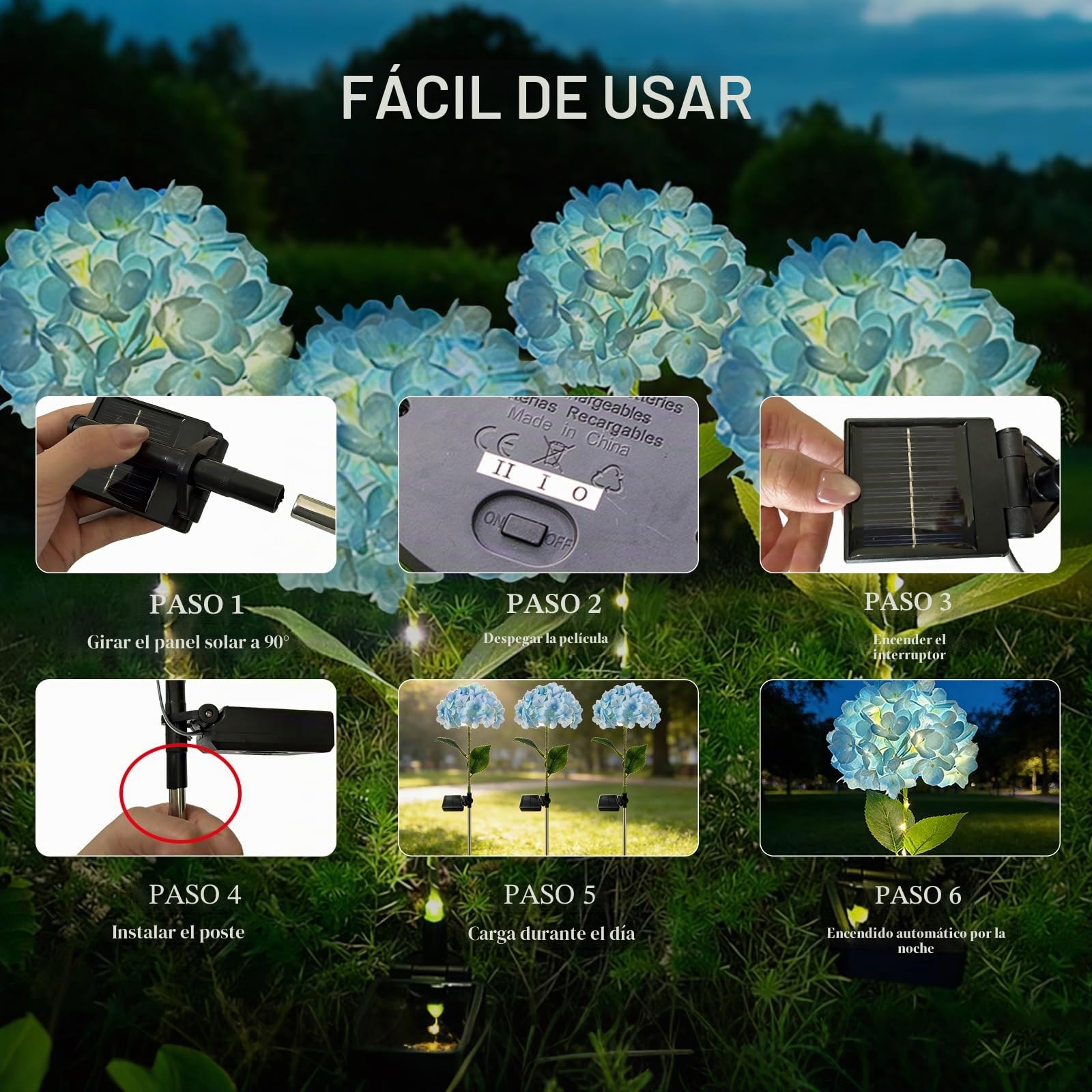 Luces Solares Flores Jardín Exterior, 2 Piezas Luz Solar Flores LED, Lámparas Solares Decorativa IP65 Impermeable, Decoración para Patio, Césped, Boda, Fiestas, Navidad, Blanca Cálida