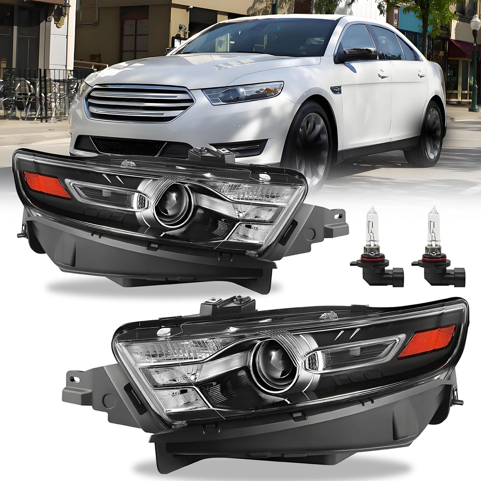 2PCS Headlights Assembly For 2013 2014 2015 2016 2017 2018 2019 Ford Taurus SE SEL SHO Limited Replacement Halogen Headlamps Driver and Psaaenger Side