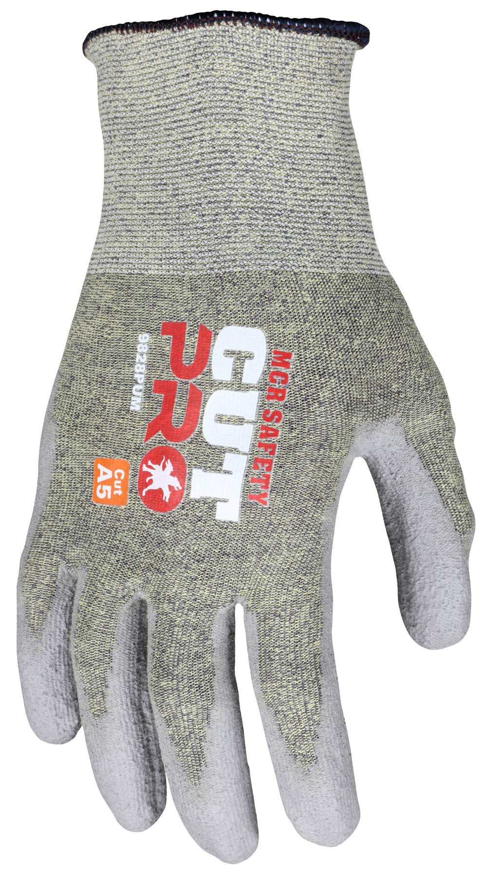 MCR Safety 9828PUXXL CutPro Guantes de trabajo HyperMax de calibre 18, protección contra cortes, palma y dedos recubiertos de poliuretano, XXL, gris