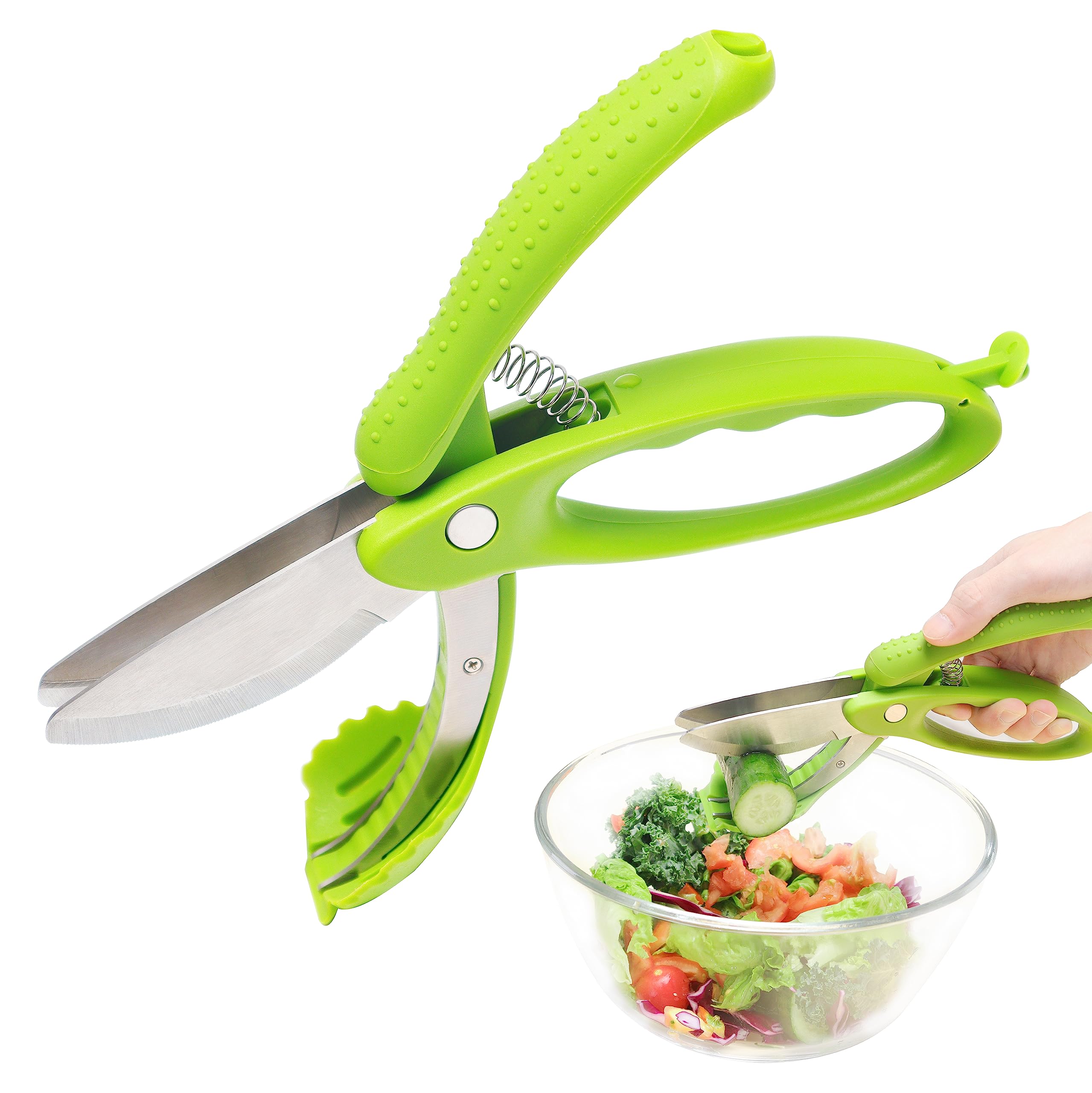 LUVCOSY Salad Scissors, Double Blade Salad Cutter, Stainless Steel