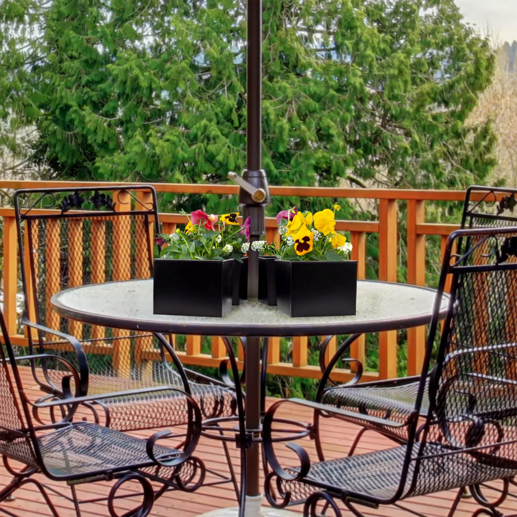 AuldHome Regenschirm-Pflanzgefäß für Terrassentisch, quadratisch, mit Schirmloch, Emaille, rechteckig, Übertöpfe