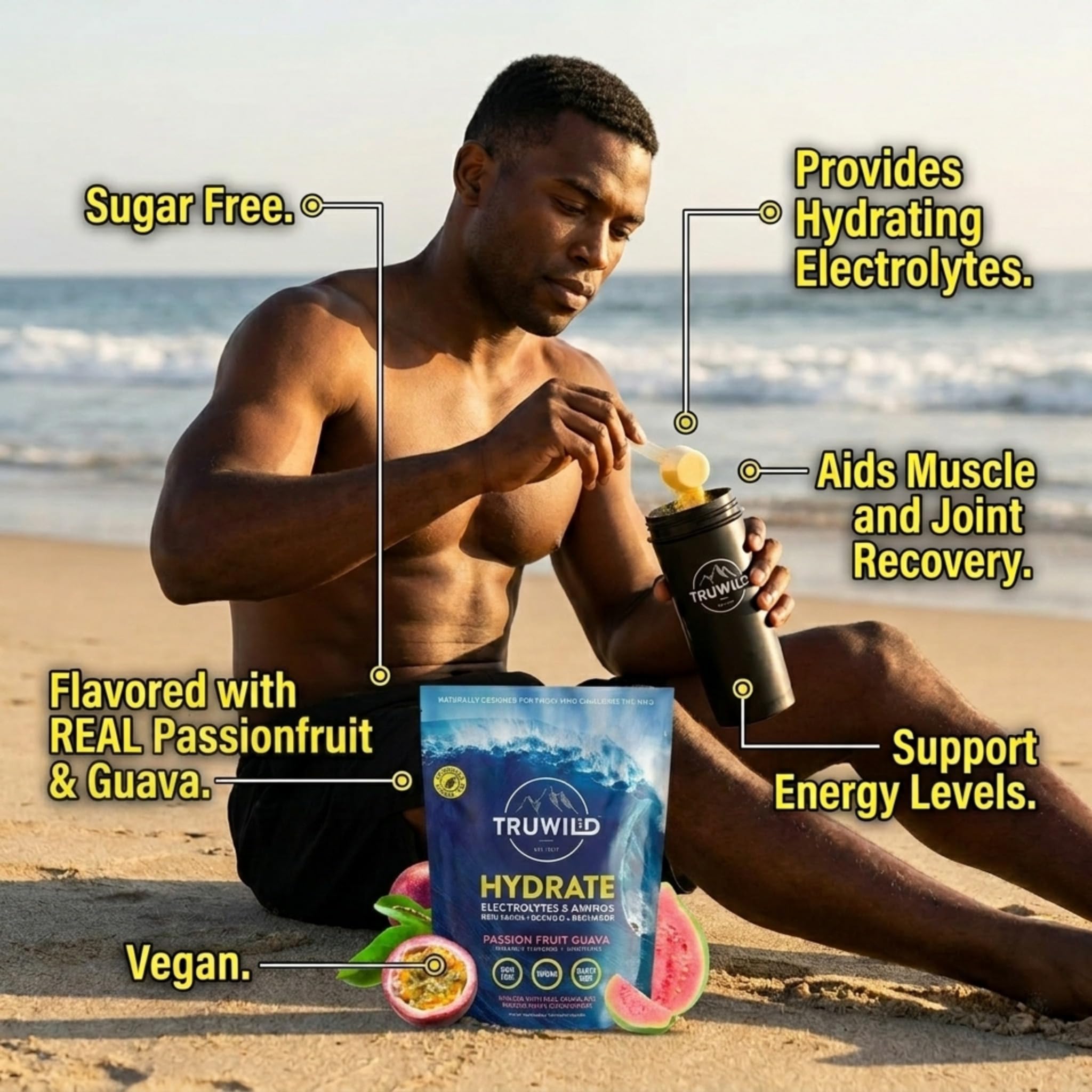 TruWild Natural Hydration Powder with Zero Sugar - Vegan Electrolytes + Amino Acids - Recovery Drink for Everyday Use – Post Workout Muscle Support Supplement w/Magnesium (Watermelon Lemonade) — Amazon image 5