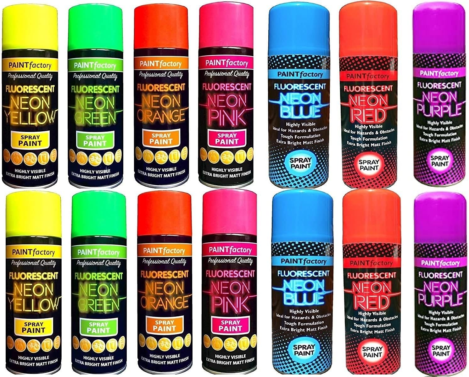HOMION 6 CANS OF FLUORESCENT NEON spray can paint 200 ml graffiti extra bright yellow green purple red pink orange blue