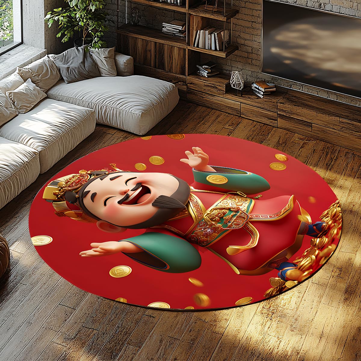 Tapis palette God of Wealth grand format rond pour réchauffer la salle à manger