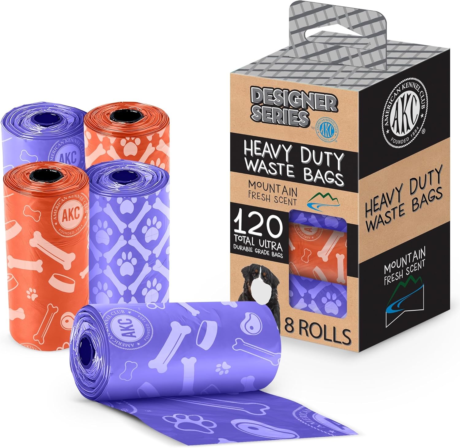 American Kennel Membership Canine Poop Luggage – Leak Proof Pet Waste Luggage – Canine Print – Lavender Scent – 120 Luggage – 8 Rolls