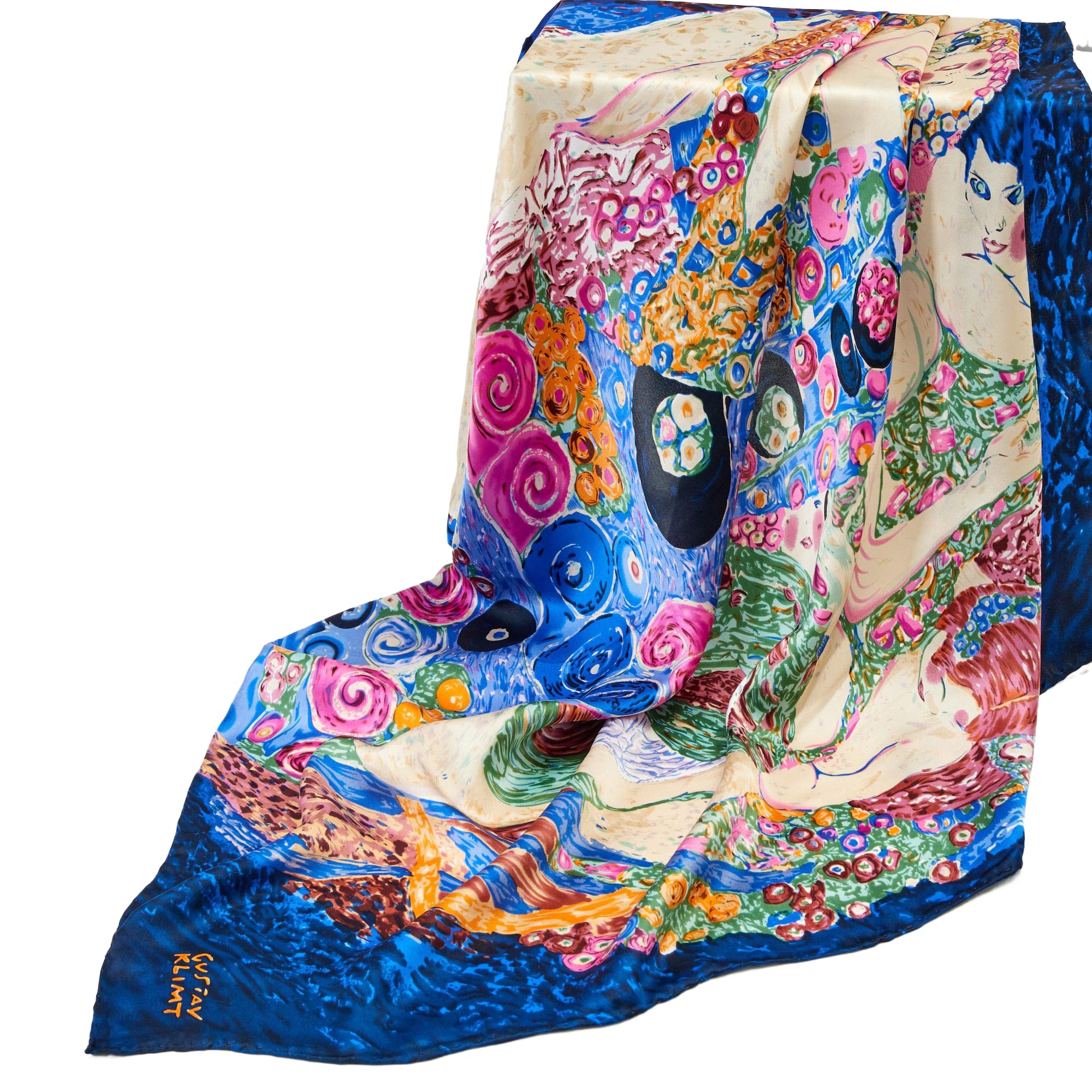 Chal foulard de seda con impresión de arte Art Nouveau Gustav Klimt 90cm cuadrado