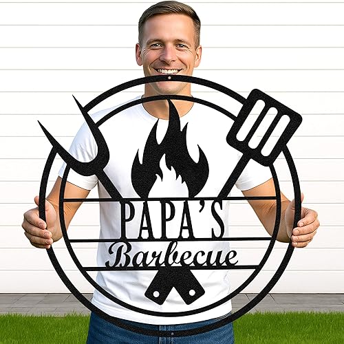 Miniatura 74 de Letrero de metal personalizado para barbacoa, letrero con nombre de bar personalizado para patio trasero, decoración de parrilla al aire libre,