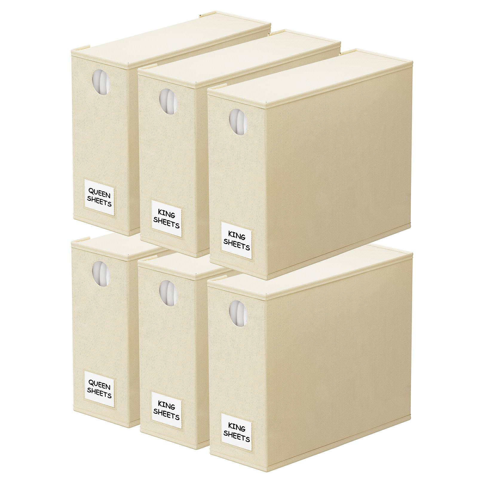 SpaceAid 6 Pack Foldable Sheet Organizers for Linen Closet, XL (Queen & King) Bedding Container (Beige)