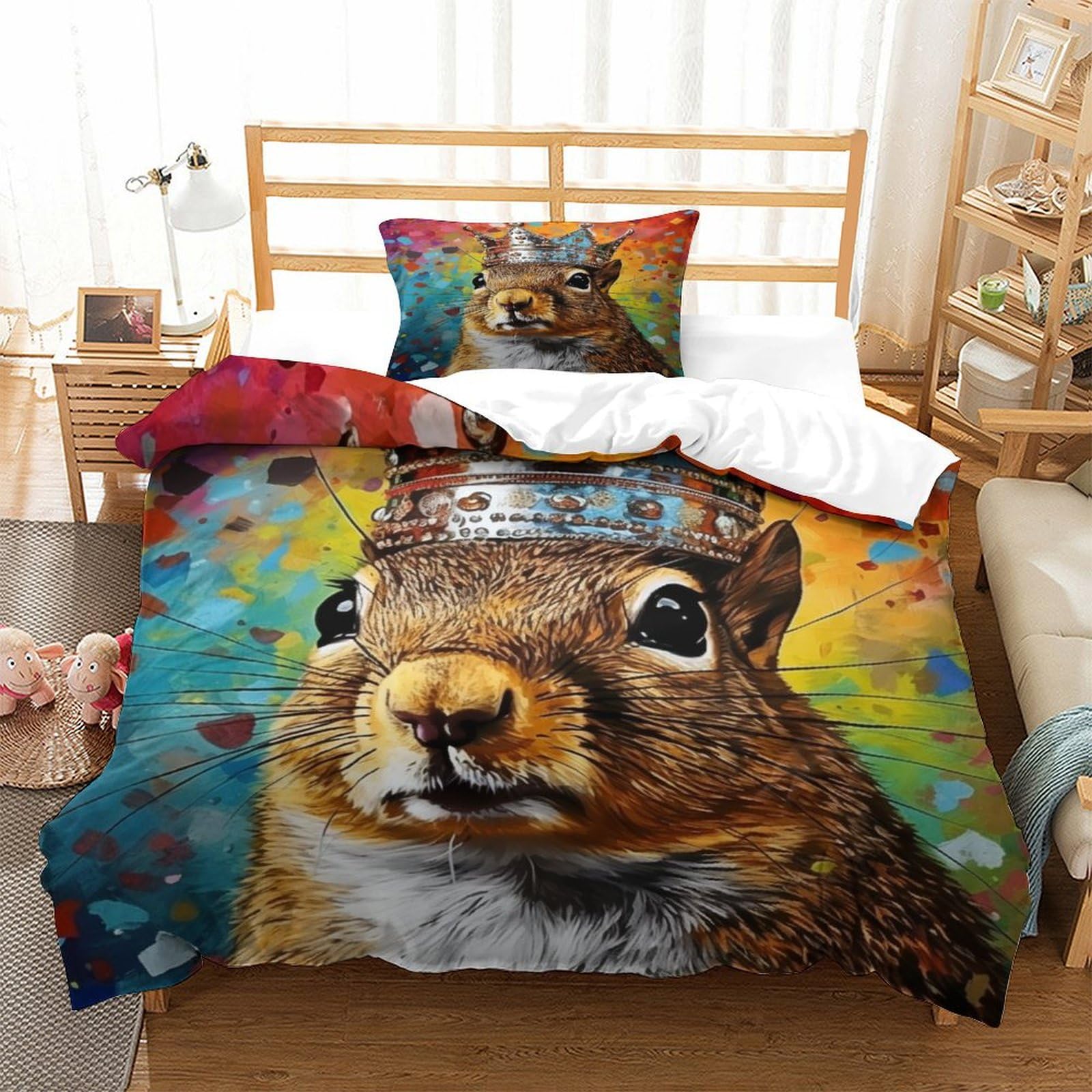 P1S9U7W5Y Vivid Artistic Squirrel 3D Printed Duvet Cover Set 3pcs Microfiber Squirrel Bedding Set Single