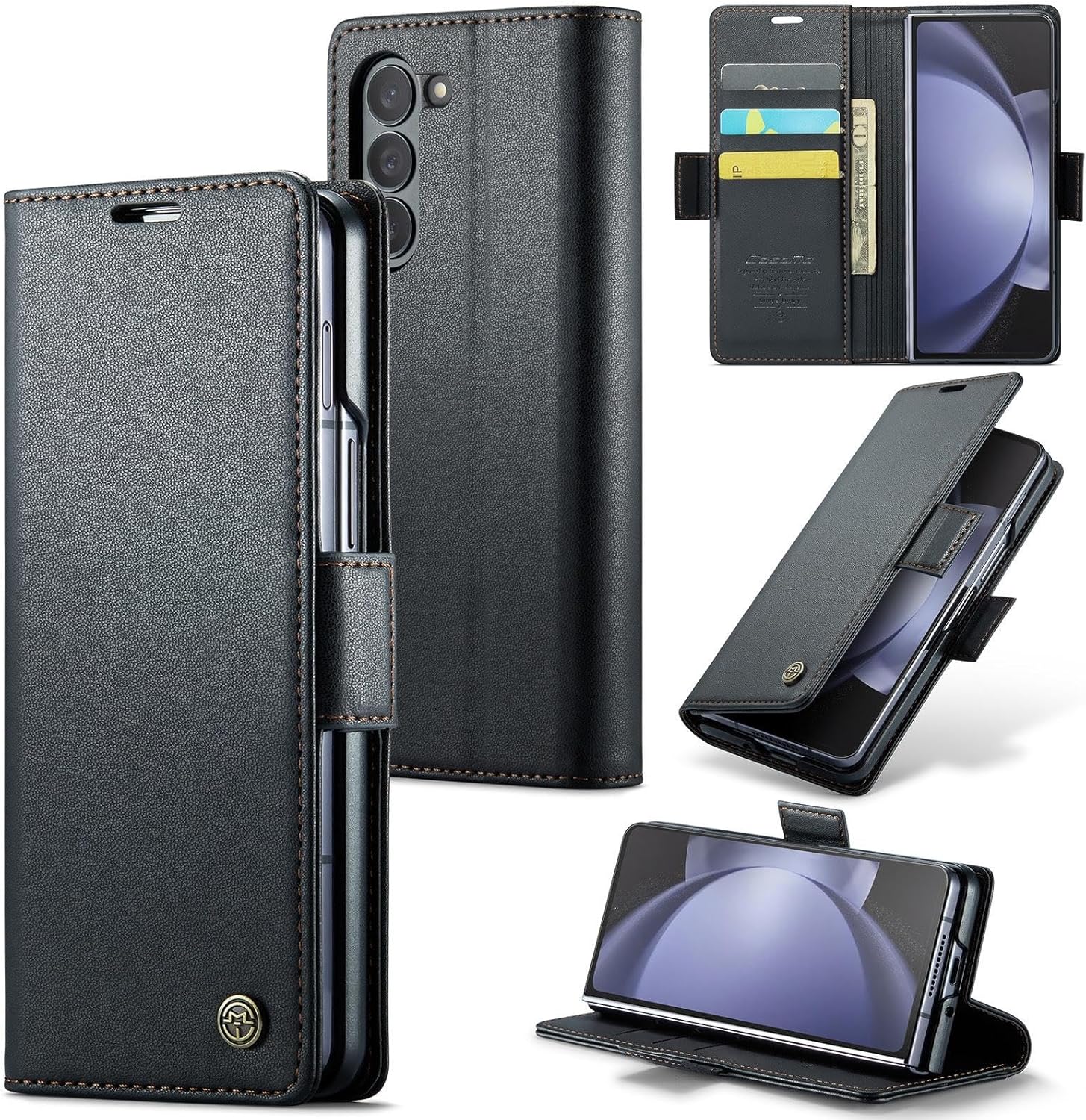 for Samsung Galaxy Z Fold 5 Wallet Case, RFID Blocking with Kickstand 3 Credit Card Slot and Cash Slot Magnetic Closure Wireless Charging Slim PU Leather Protective Cover - Black