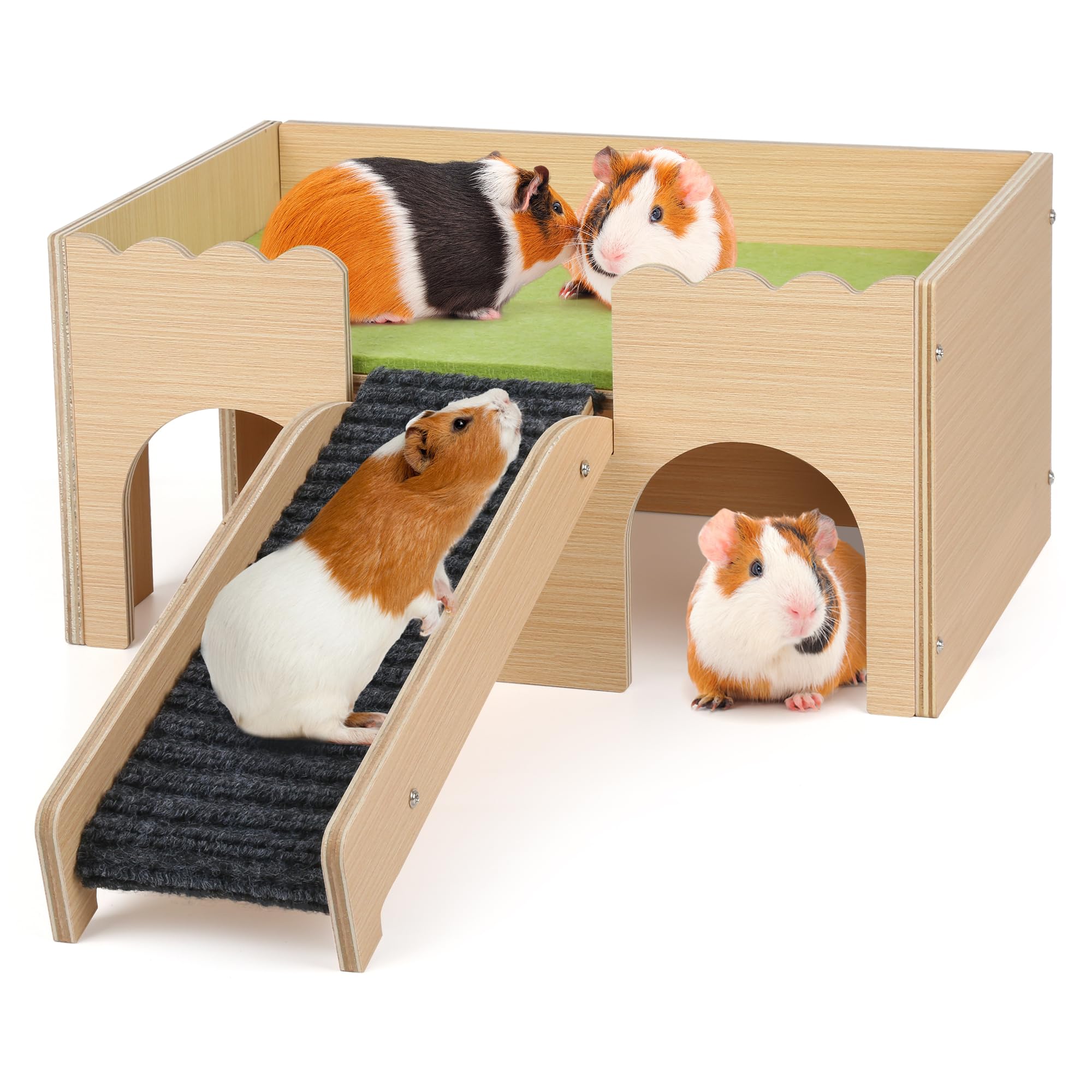 Mehrstöckiges Meerschweinchen Versteck mit Treppe und Matten – Extra Groß Meerschweinchen Schloss Abnehmbare Verstecke für Hamster, Kaninchen & Chinchillas，Abnehmbares Haus (Grün)
