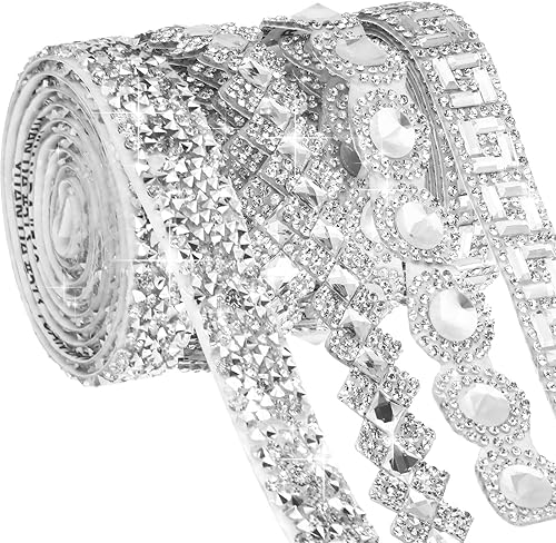 Miniatura 8 de Cintas autoadhesivas de diamantes de imitación de 4 yardas 4 estilos cinta de diamantes de imitación de cristal cinta brillante cinturón de diamante