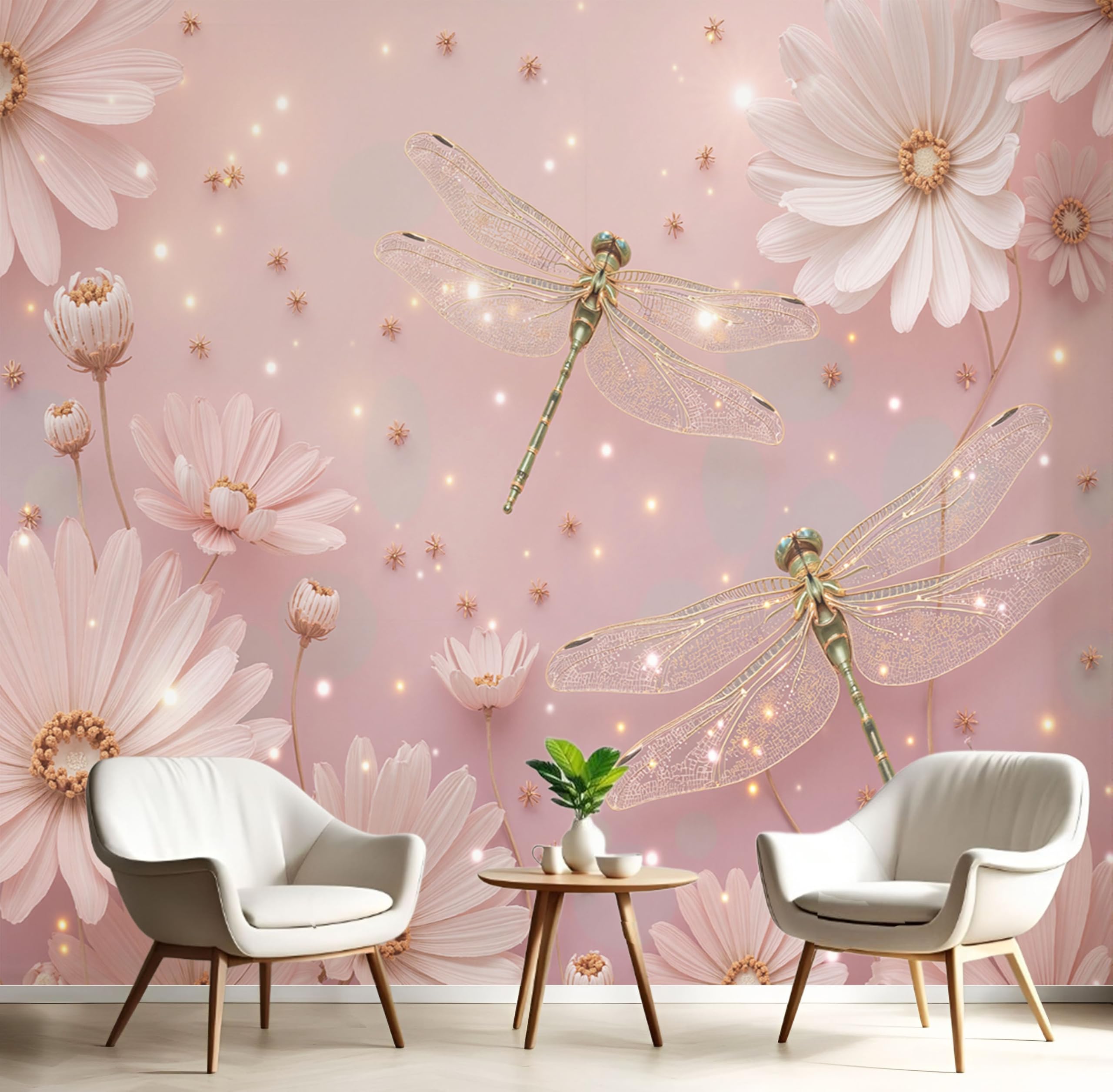 Papier peint panoramique 150x105cm tapisserie rose fleurs sauvages