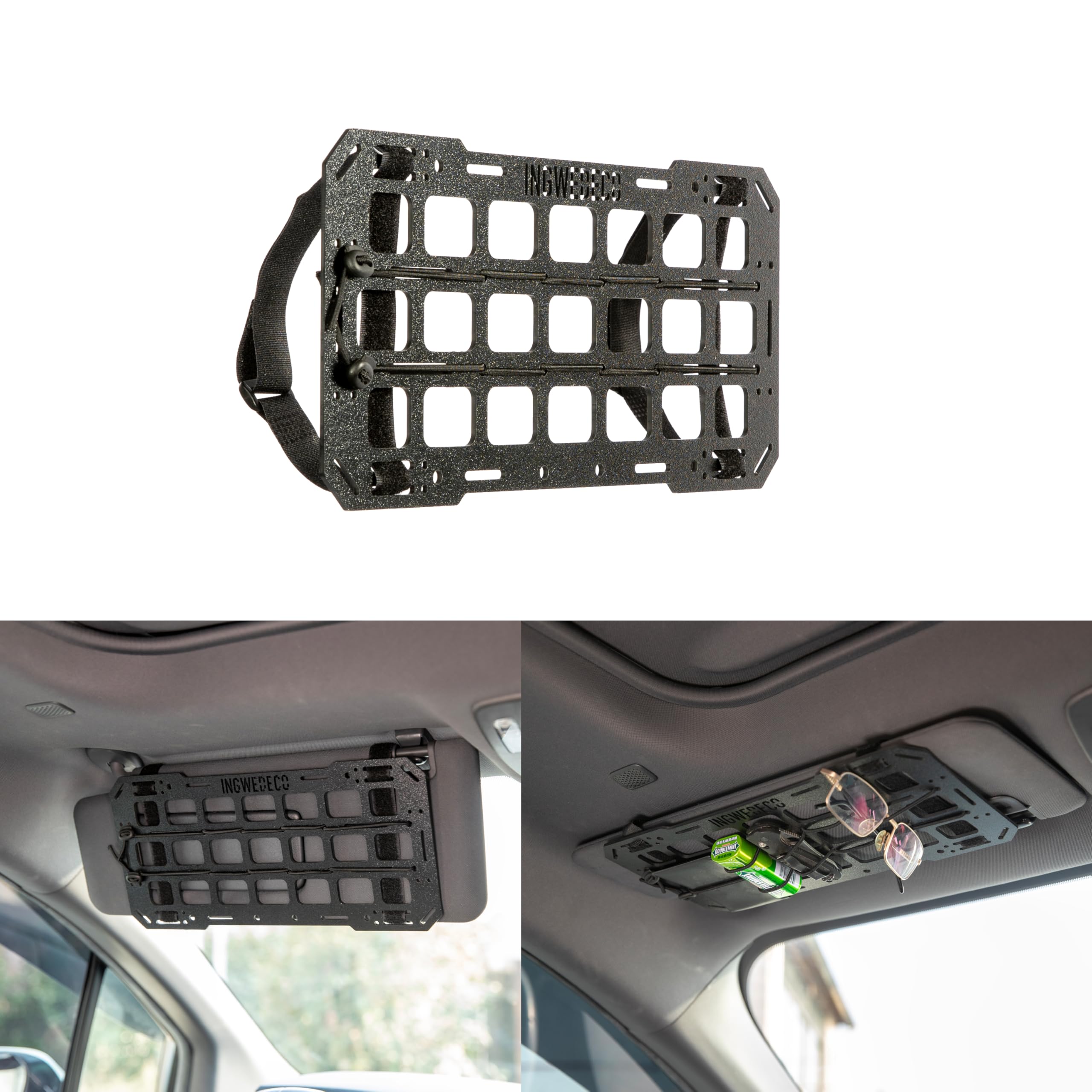 INGWEDECO ABS Rigid Molle Visor Panel Organizer - Universal Tactical Gear Rack for Car/SUV/Truck, EDC Pouch & Tool Holder, Heavy-Duty Vehicle Storage System