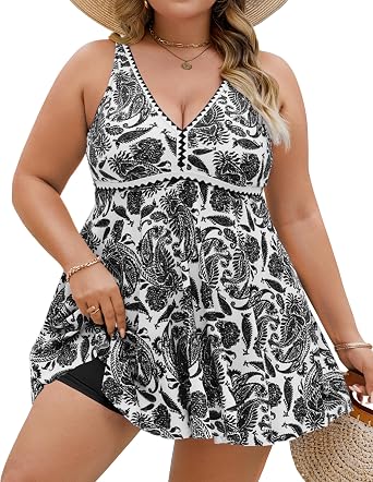 Jolefille Plus Size Tankini Swimsuits for Women 2 Piece Tummy Control Modest Bathing Suits Bikini Swim Dress with Shorts 2026