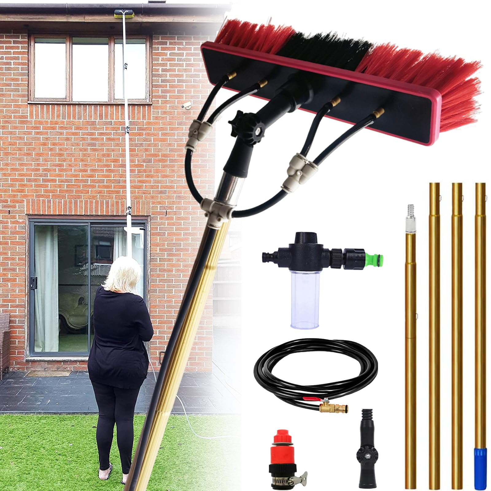 Genérico Cepillo para Ventanas con dispensador de jabón, Poste Extensible de 11,3 Metros, Limpiador para Paneles solares, Equipo para techos de invernaderos, Camiones, 35 cm