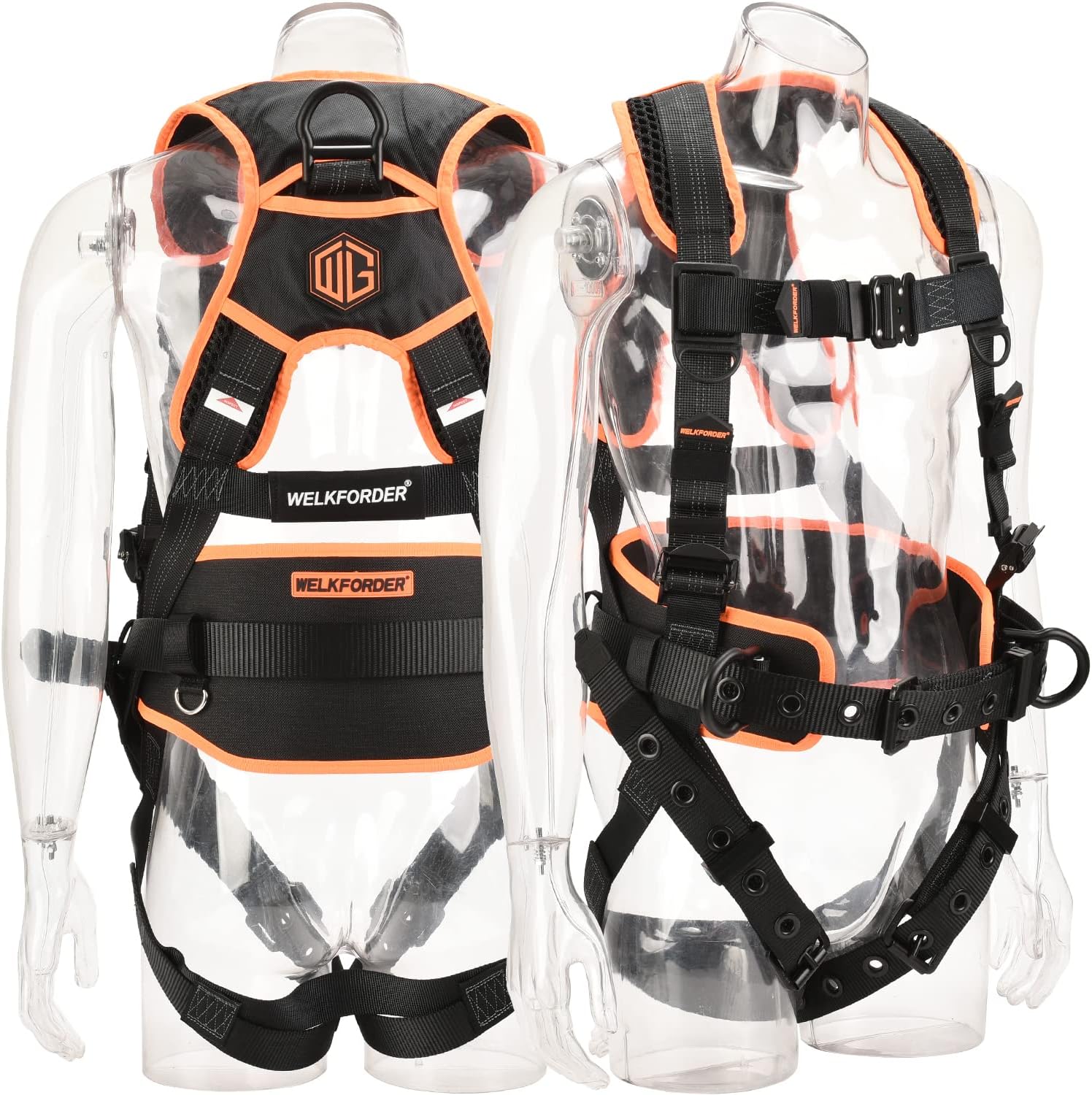 WELKFORDER 3 Aluminum D-Rings Premium Industrial Fall Protection Safety Harness Aluminum Torso Adjustment Buckles, Iron Quick Release Buckles | Waist & Shoulder Pad Support ANSI Compliant Full Body PPE - - 