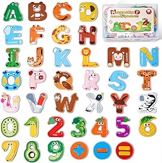 Wooden Thick Alphabet Magnets for Toddlers Fridge Large Size Cute Animal Colorful ABC Magnetic Letters 26 Uppercase Letters 0-9 Numbers Toy Set for Kids Toddlers Preschool Learning Spelling