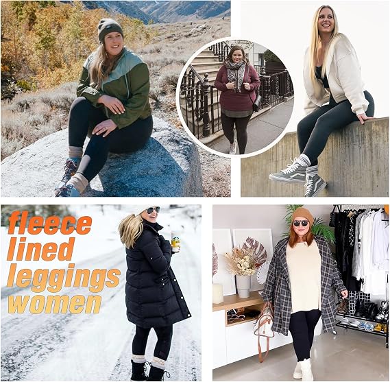 we fleece 3 Pack Plus Size Fleece Lined Leggings for Women