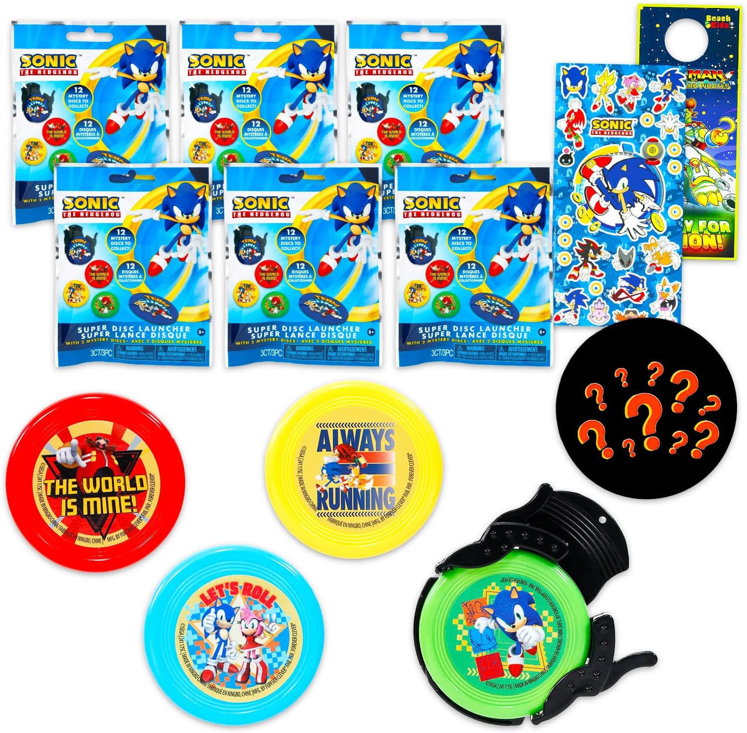 Sonic the Hedgehog Party Favors for Kids Birthday - 6 Pack Blind Bags with Disc Launcher Toys Plus Stickers, More | Sonic the Hedgehog Party Supplies Bundle