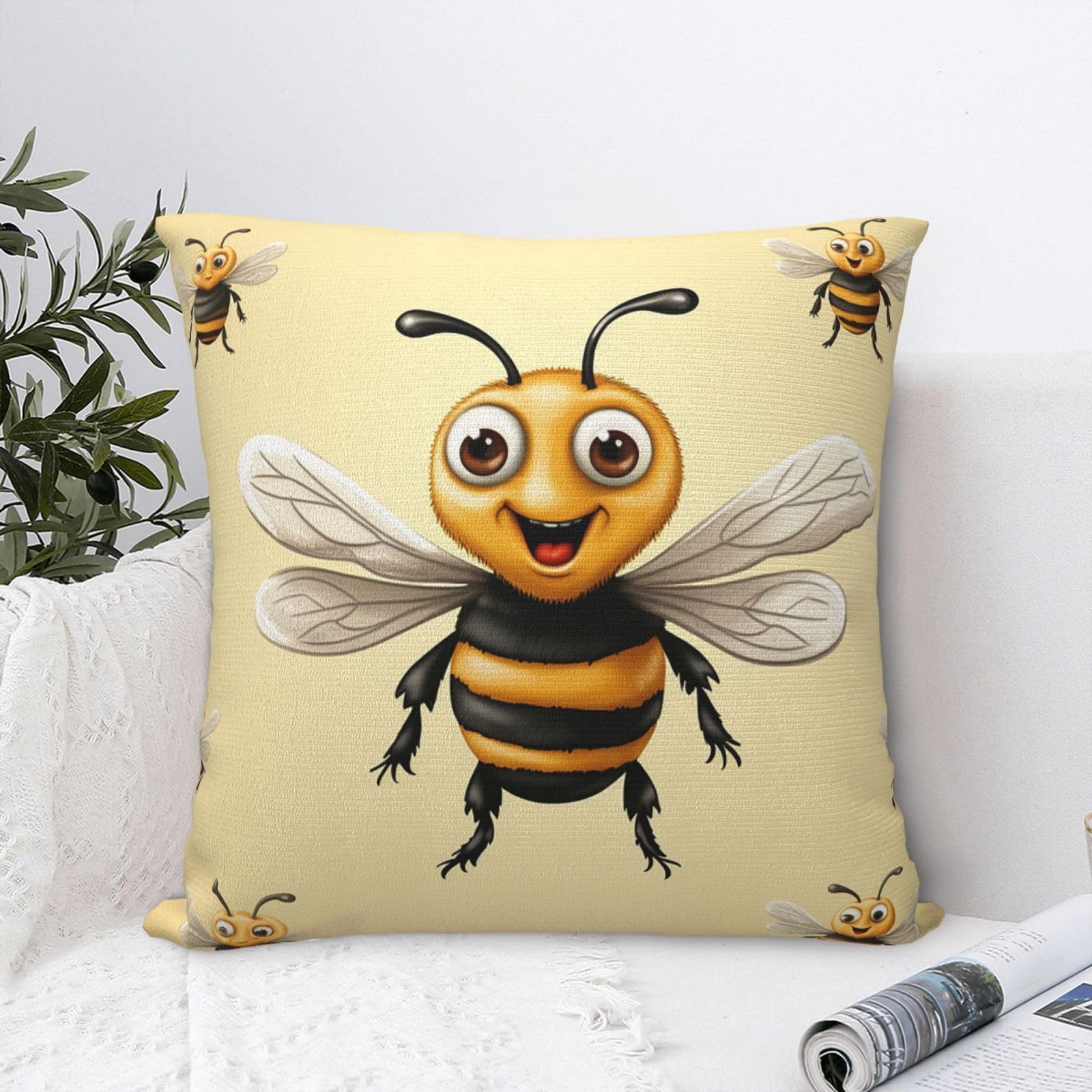 FodPand Luxury Velvet Throw Pillow Covers 24"x24" Super Soft Decorative Pillow Cases - Honey Bee Pillowcases Modern Lumbar Cushion Cases for Couch Sofa Bed Pillow Shams
